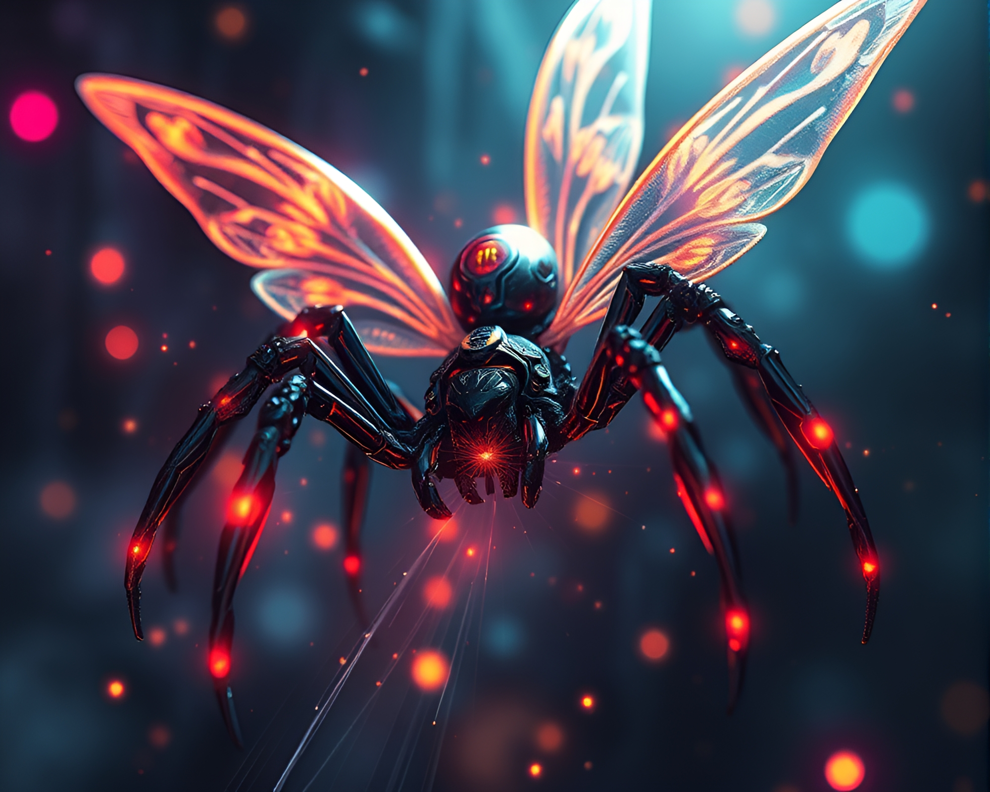 Mechanical Spider Shaded in Cyberpunk Illustration – free AI stock image