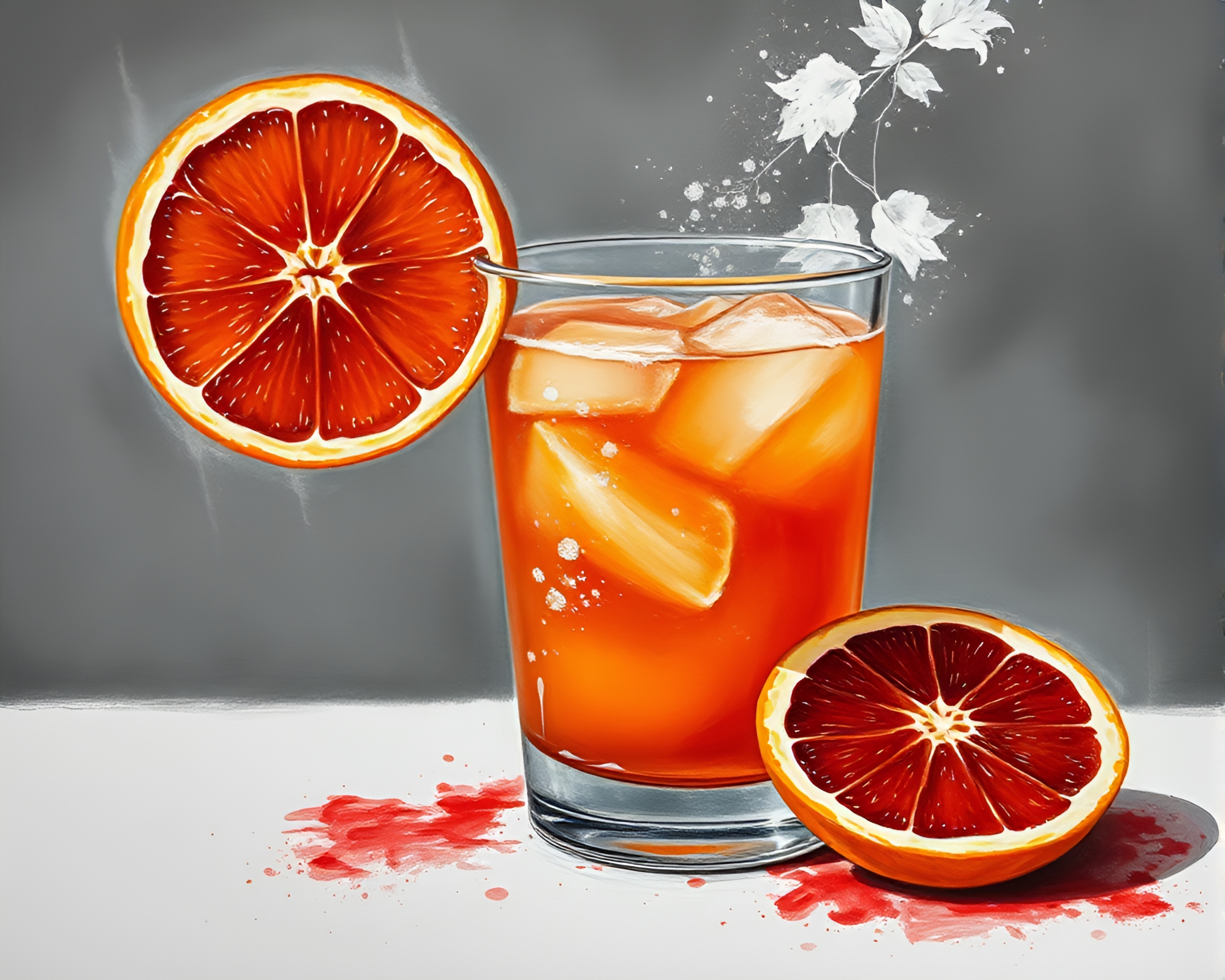 Blood Orange Cocktail Splash in Chalk Drawing Style – free AI stock image