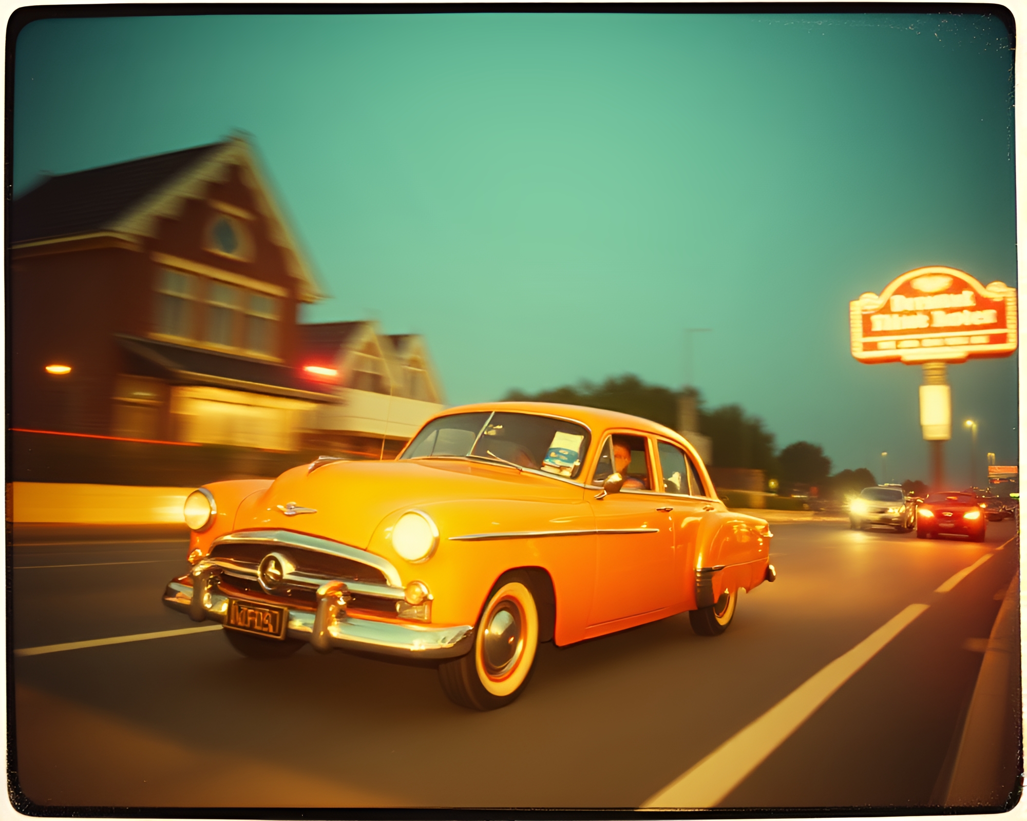 Vintage Flying Car at Dutch Angle – free AI stock image