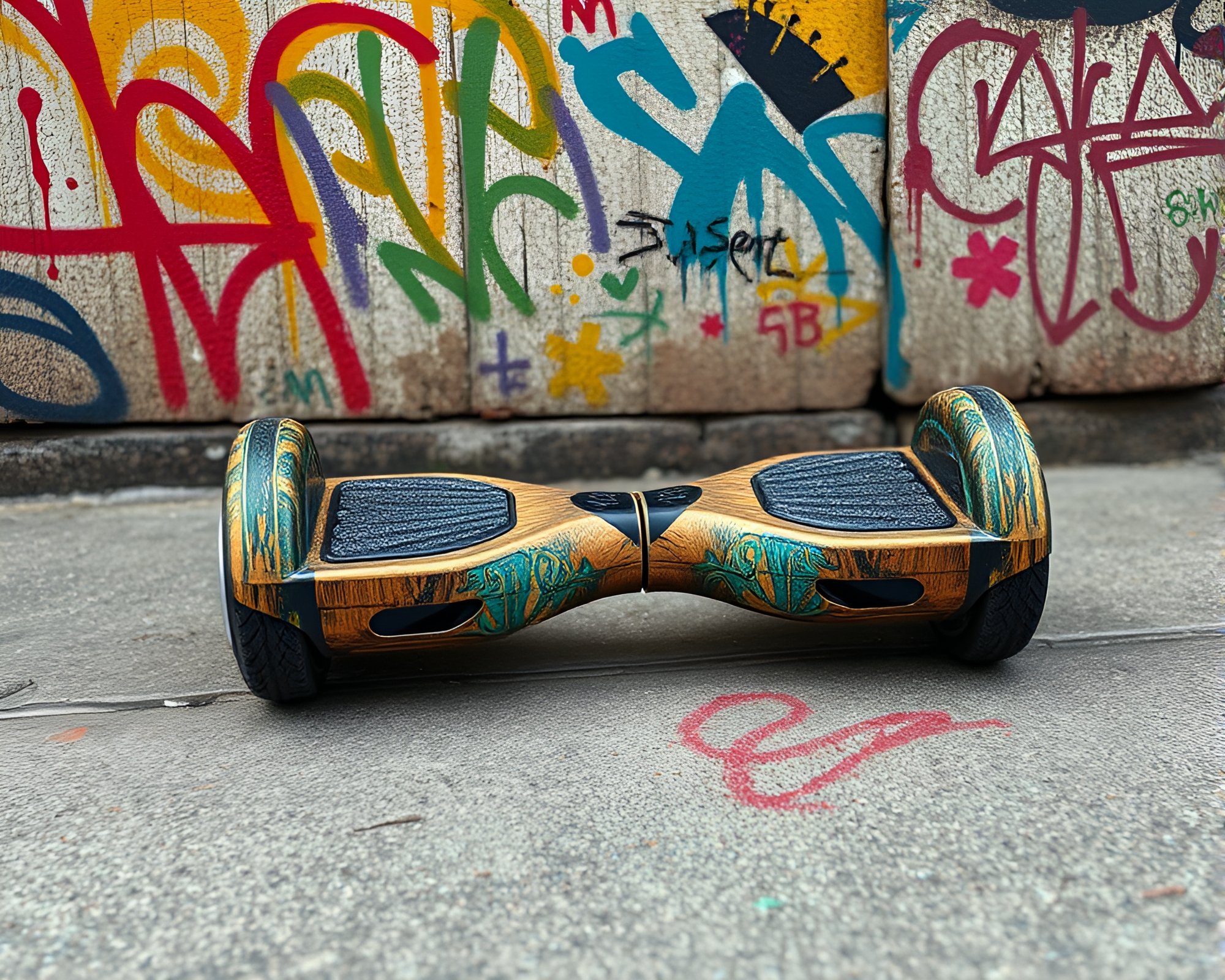 Vintage Hoverboard Wood Grain Graffiti Art – free AI stock image