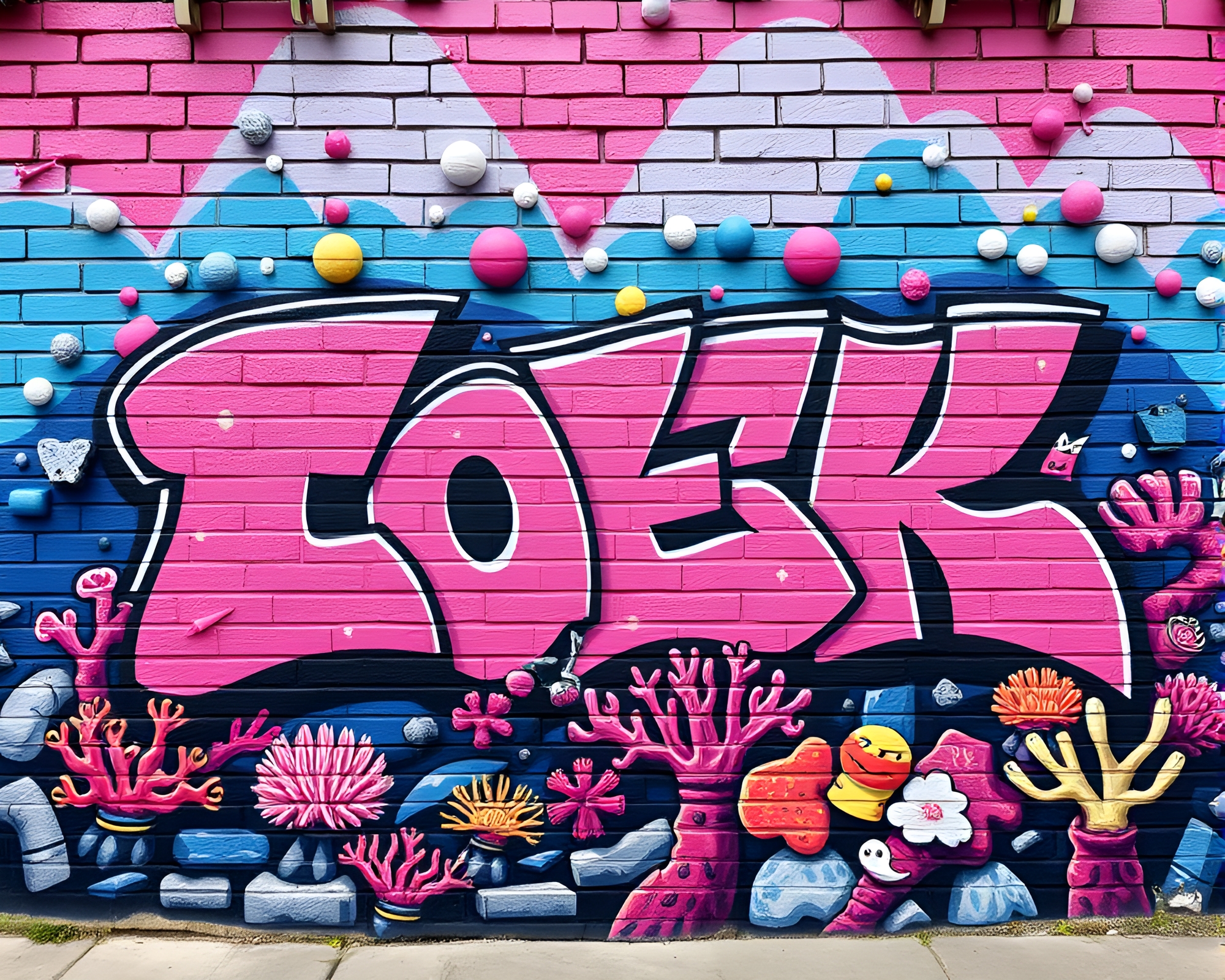 Voxel Coral Reef Graffiti Art – free AI stock image