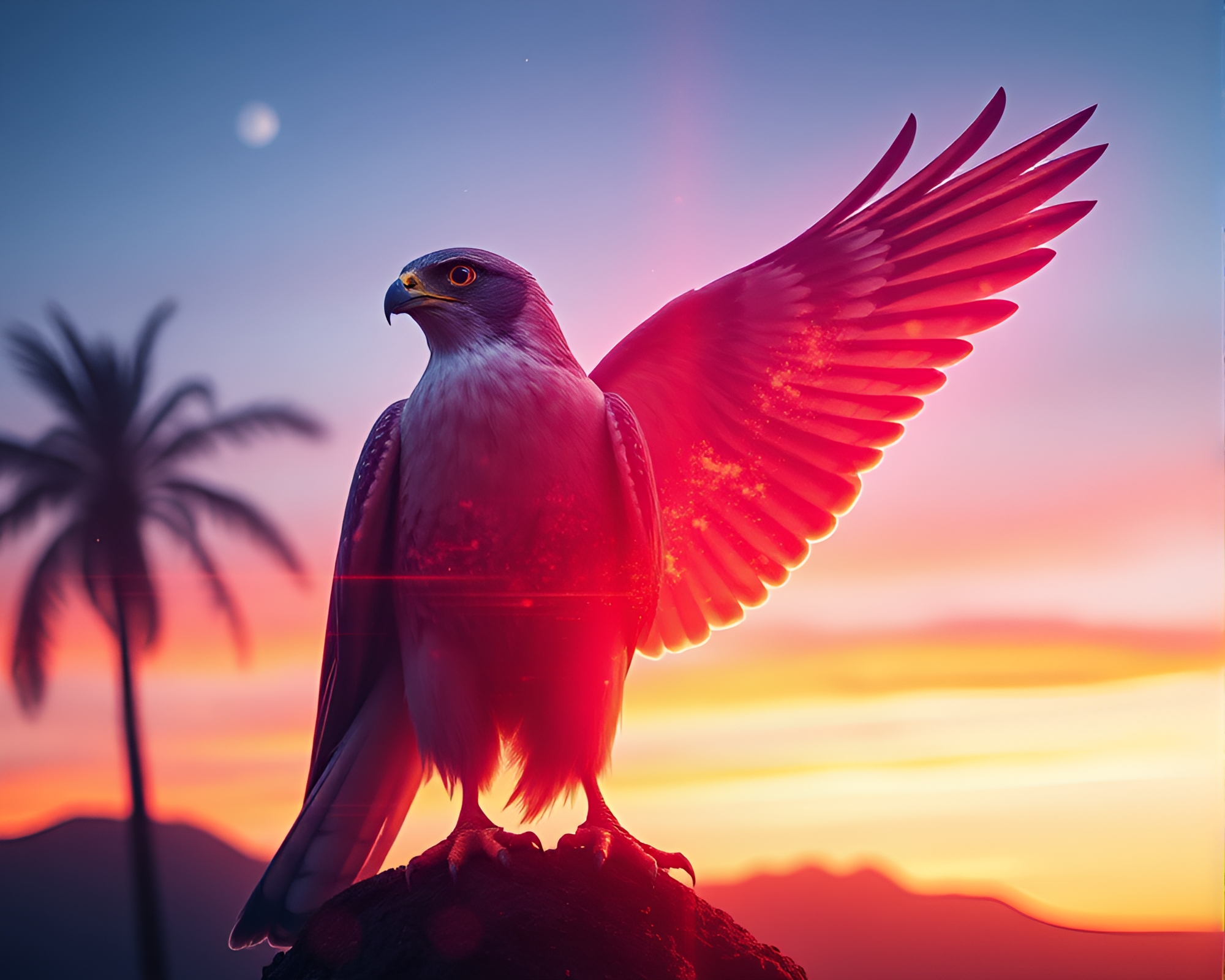 Utopian Falcon Double Exposure in Retro Color Fade – free AI stock image