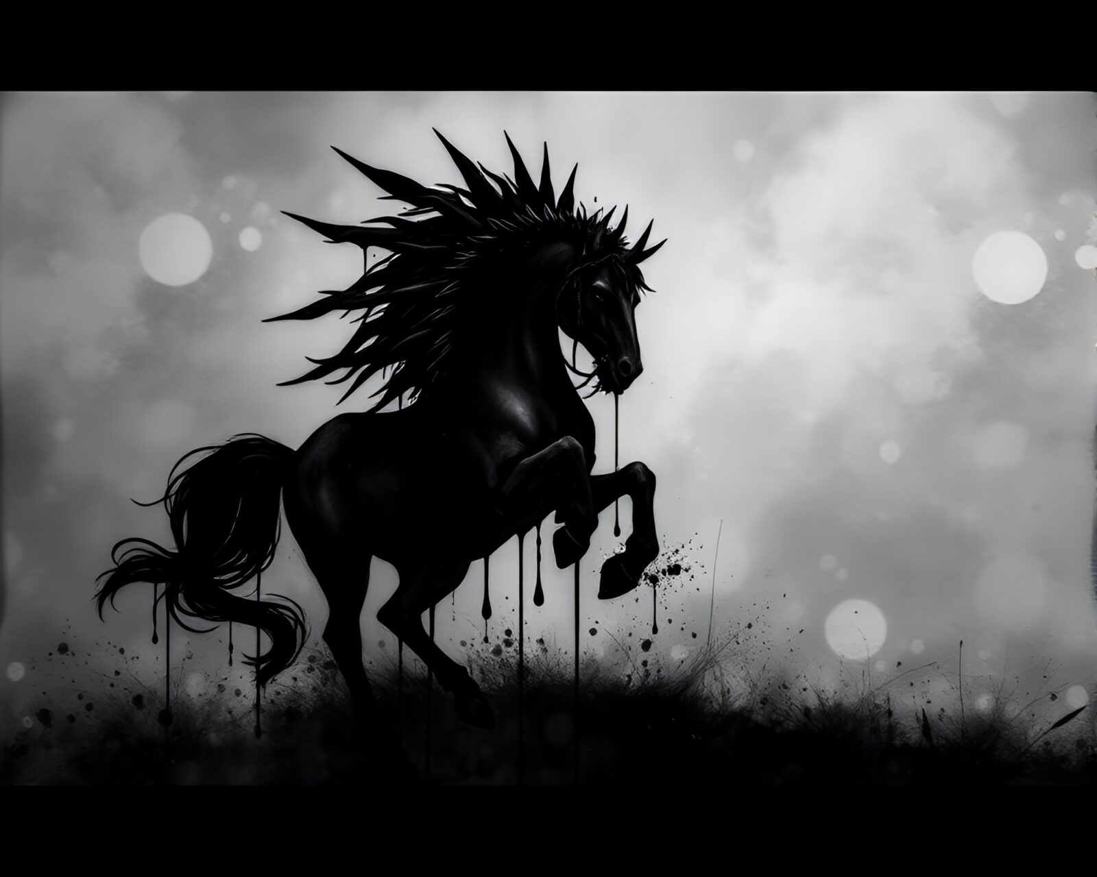 Surreal centaur figure in dynamic ink wash motion blur