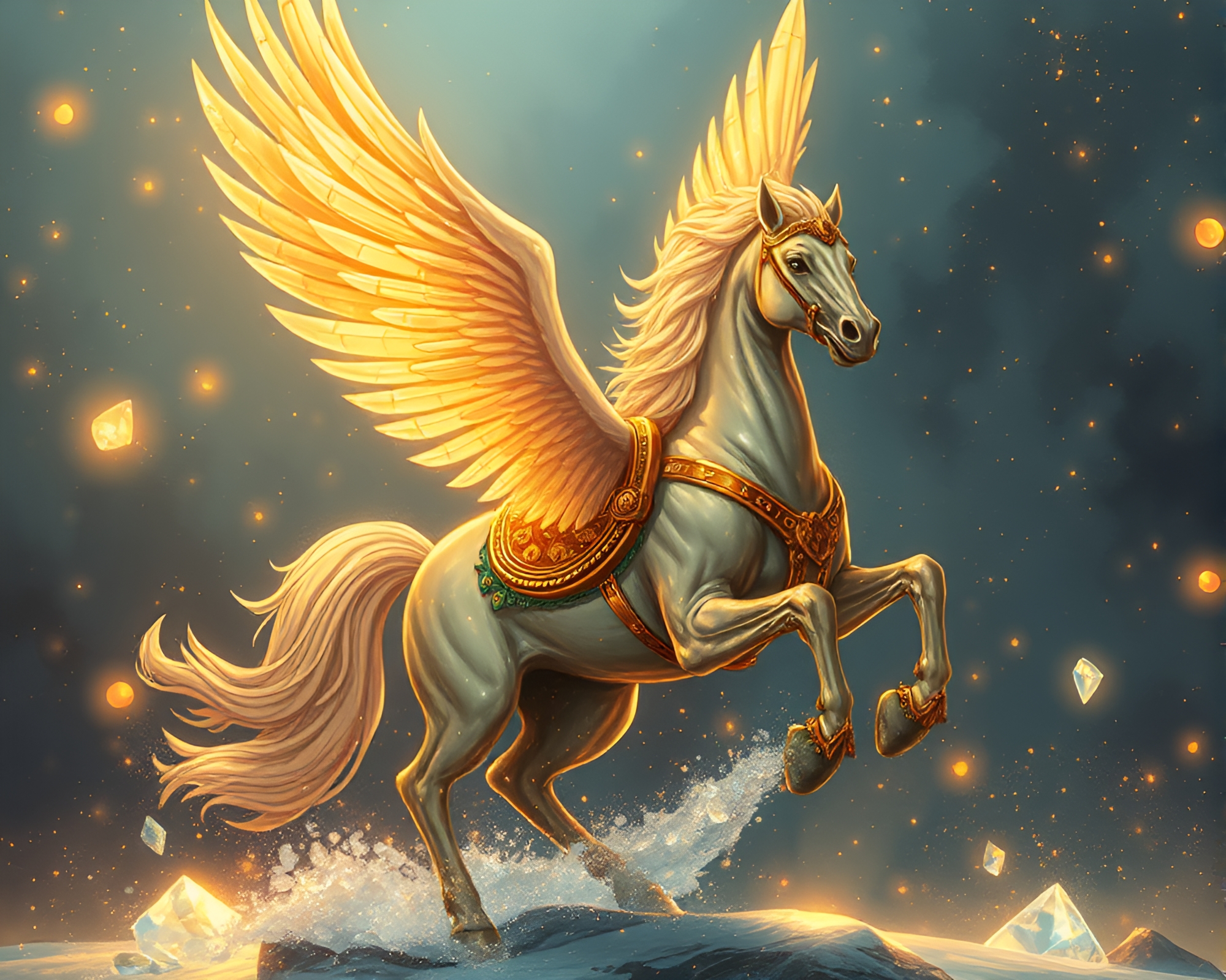 Steampunk Pegasus Soaring through Ice Crystal Savannah – free AI stock image