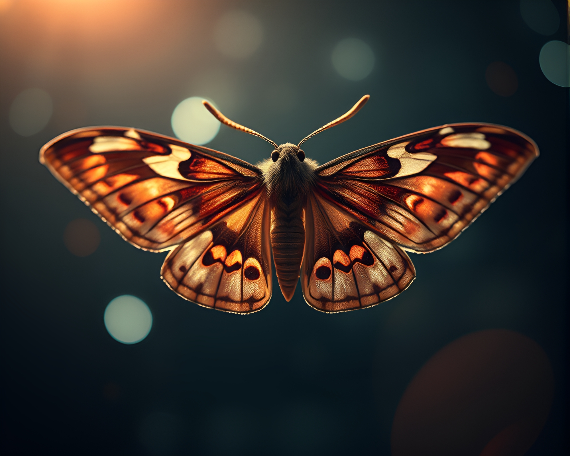Enigmatic Moth Dance Under Holographic Sky – free AI stock image