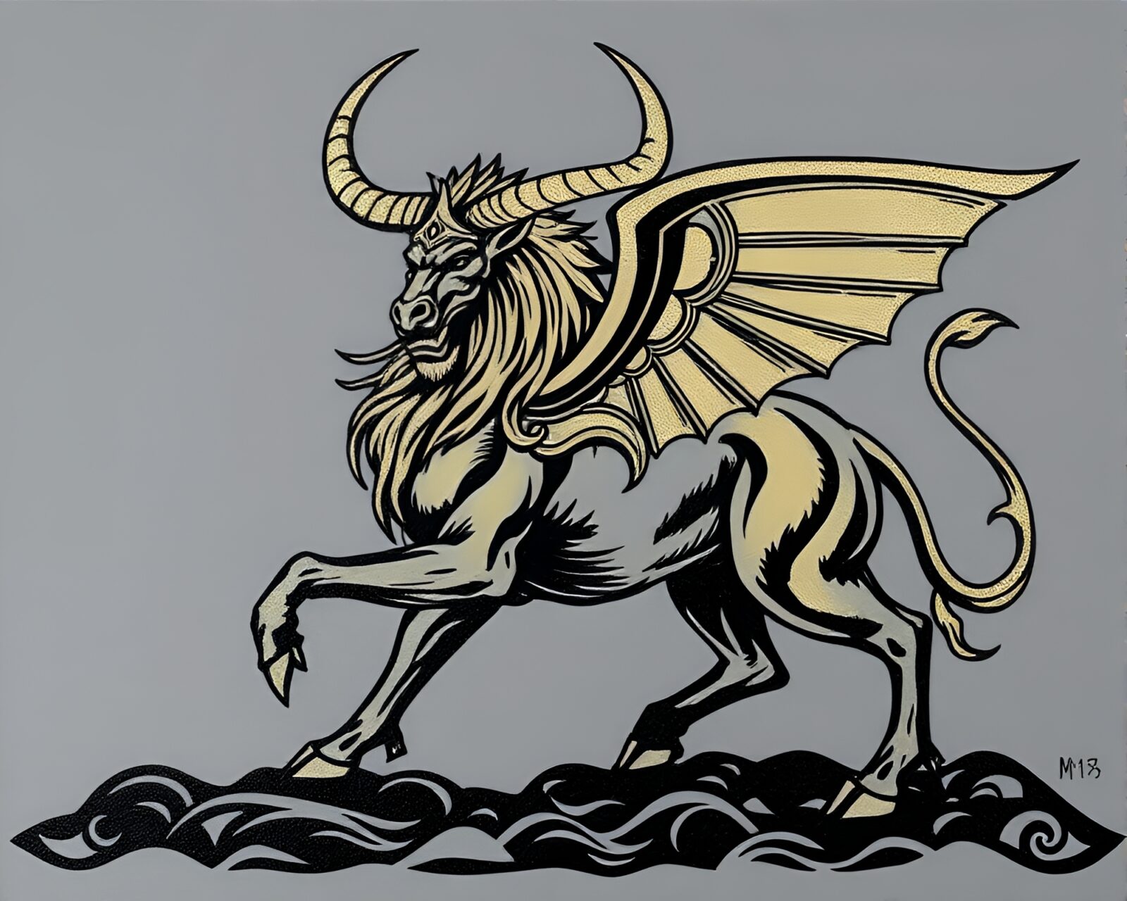 Regal Minotaur surrounded by elaborate foil stamping decorations