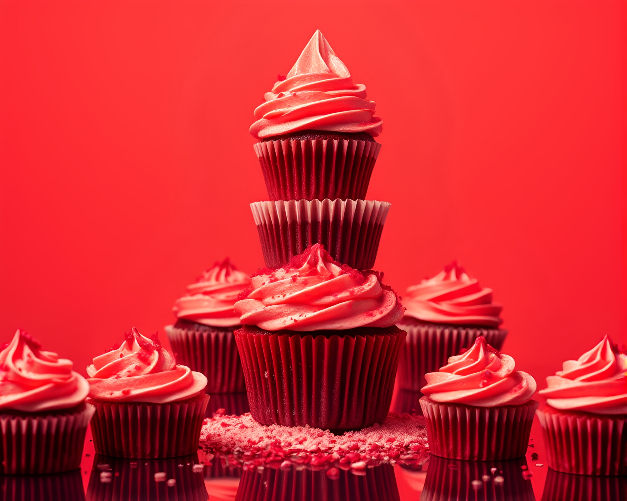 Prism Refraction Cupcake Tower in Brick Red Depth – free AI stock image