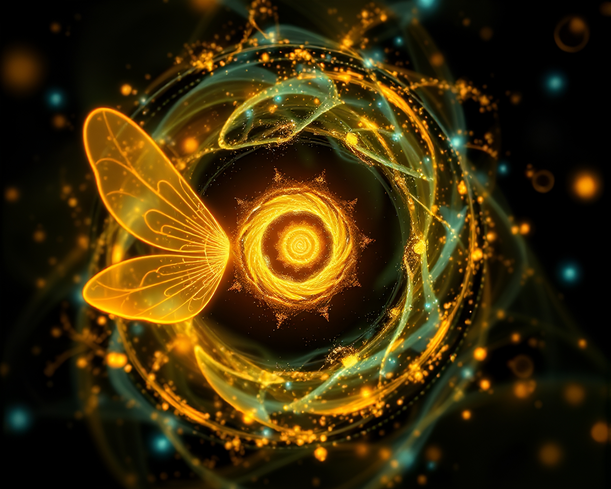 Firefly-Lit Time Vortex: Fractal Fibonacci Spiral – free AI stock image