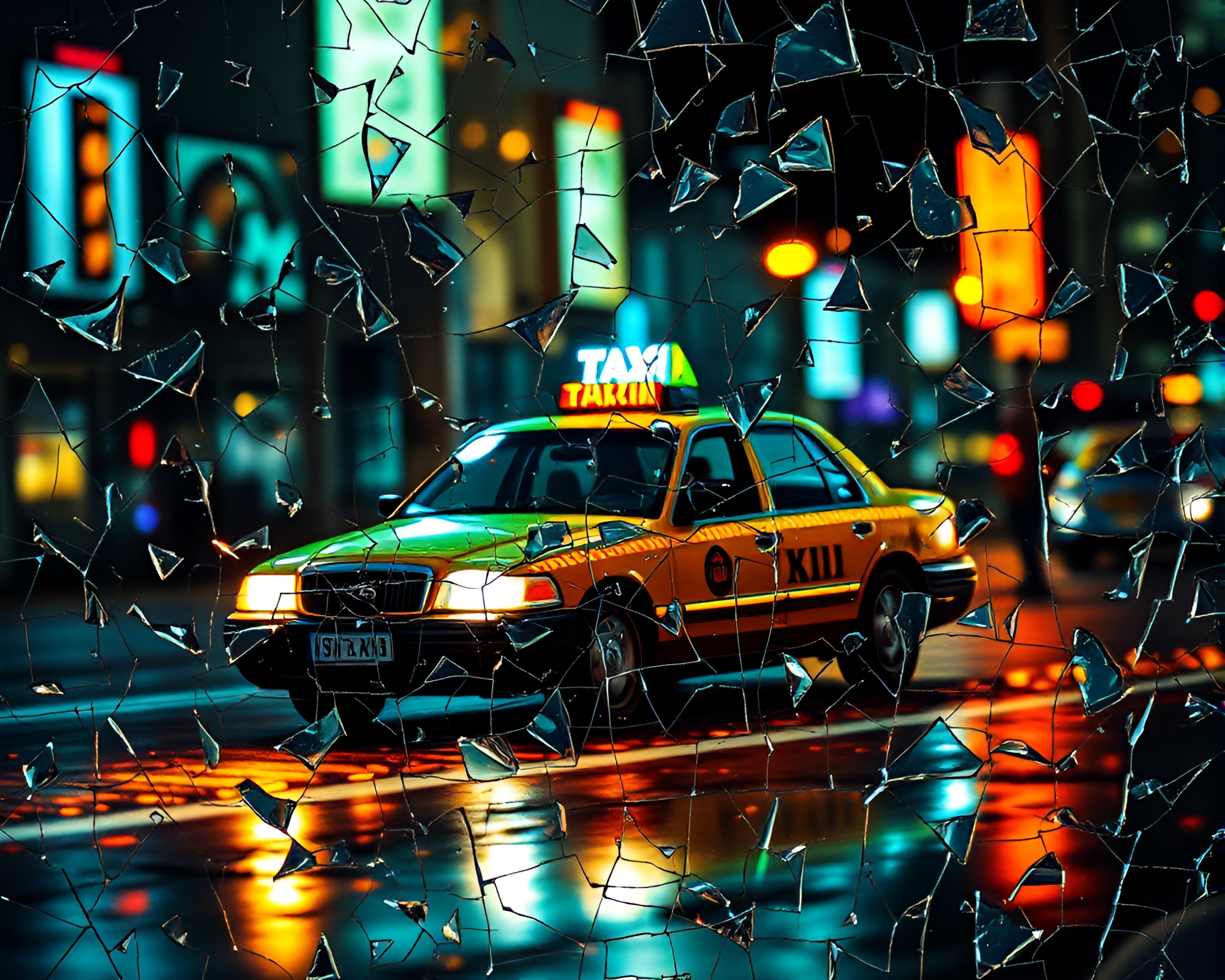 Phosphorescent Hover Taxi Through X-ray Mosaic Fragments – free AI stock image