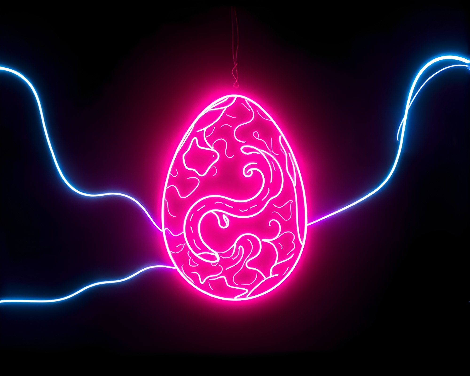Glowing Dragon Egg in Neon Light Streaks Composition – free AI stock image