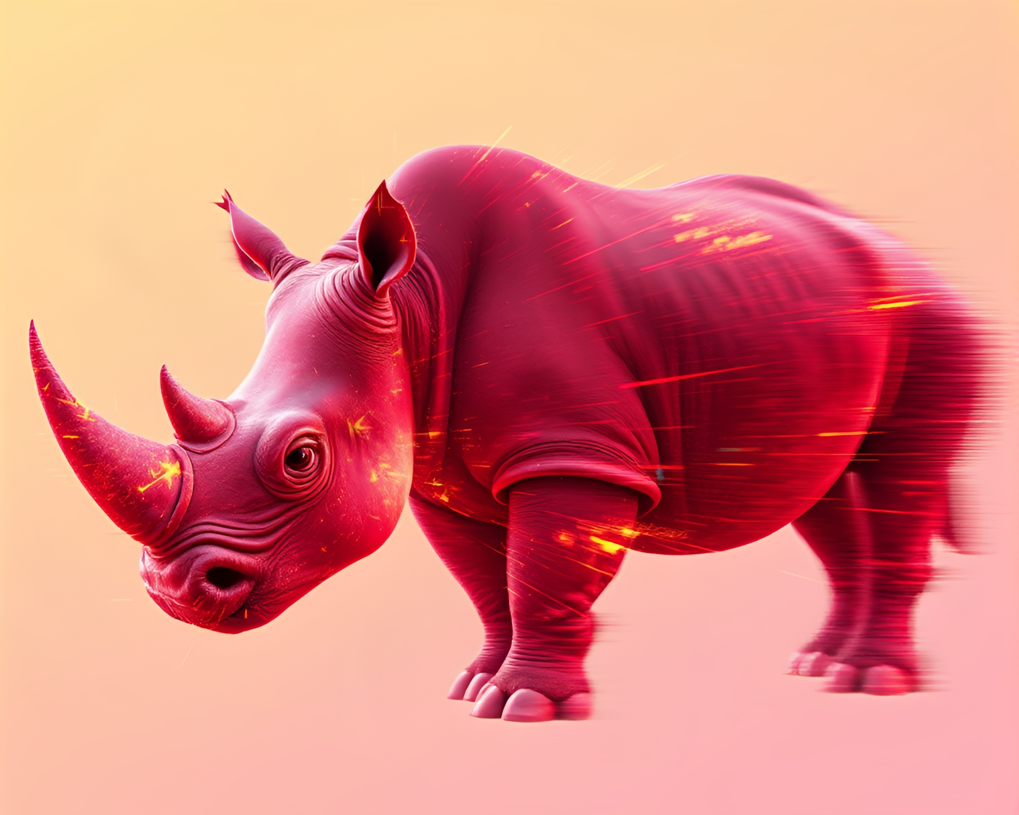 Radiant Rhinoceros in Glitched Zoom Burst – free AI stock image