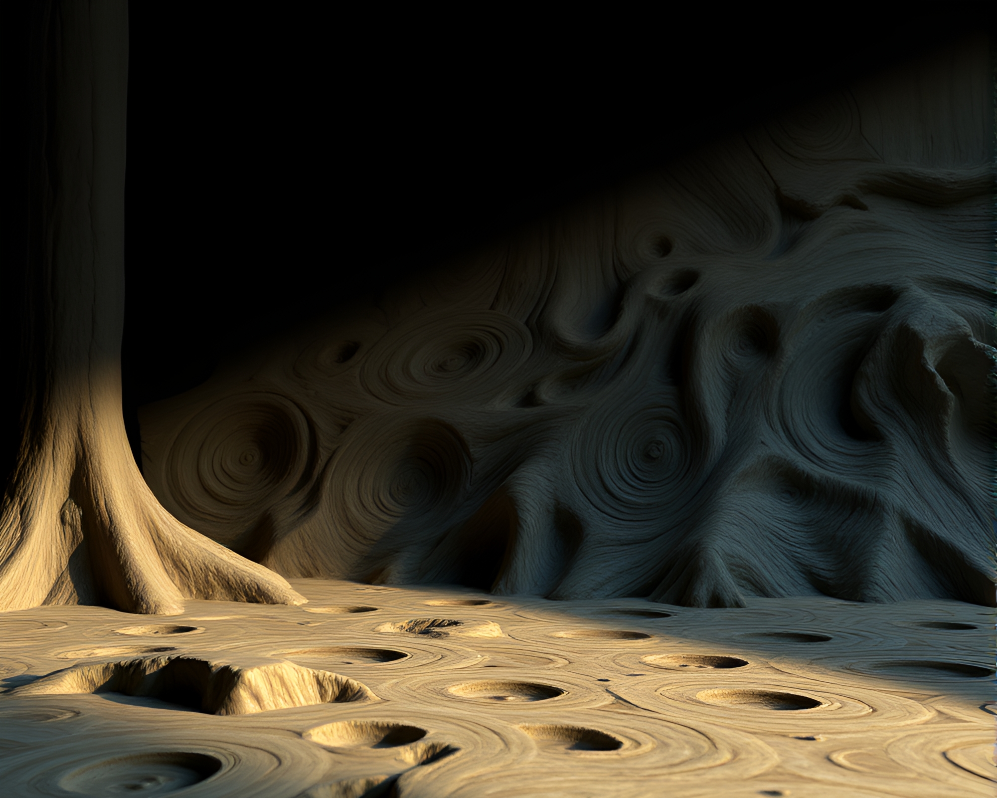 Ethereal Necromantic Plateau with AI-generated Wood Grains – free AI stock image