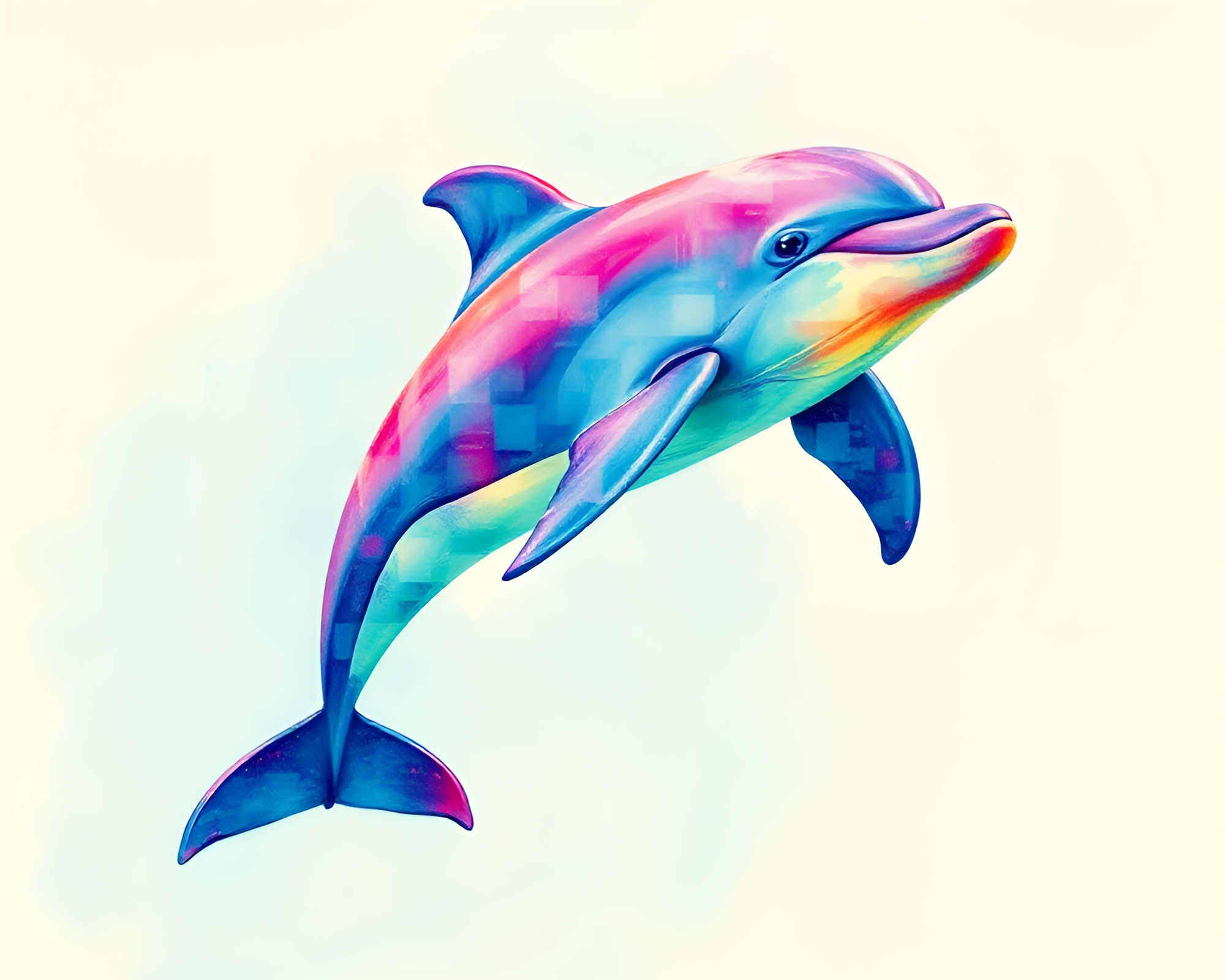 Glitch Artifacts Dolphin in Watercolor Wash – free AI stock image