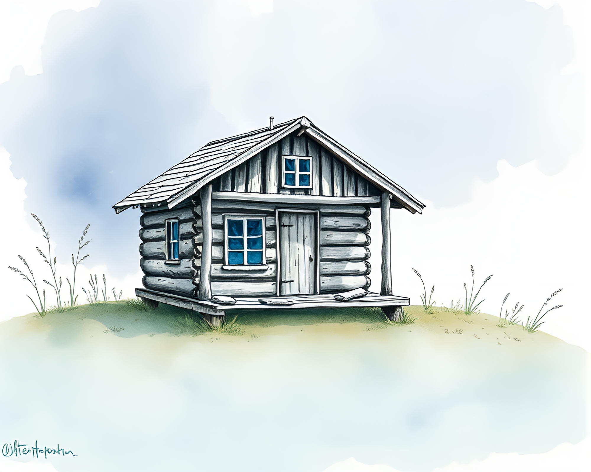 Enchanting Rustic Cabin Surrounded by Floating Watercolor Particles – free AI stock image