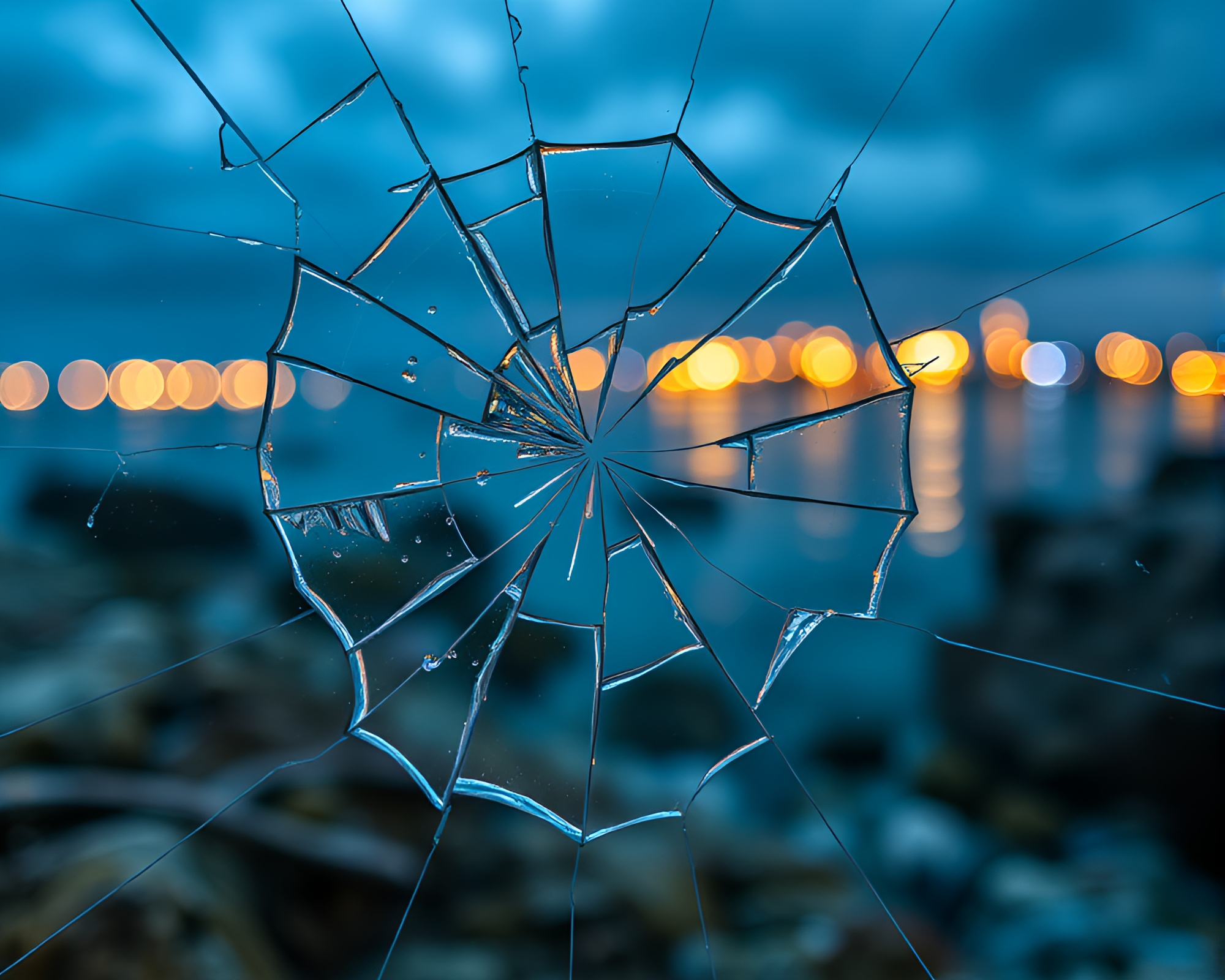 Shattered Reef Reflection with Bokeh Lights – free AI stock image