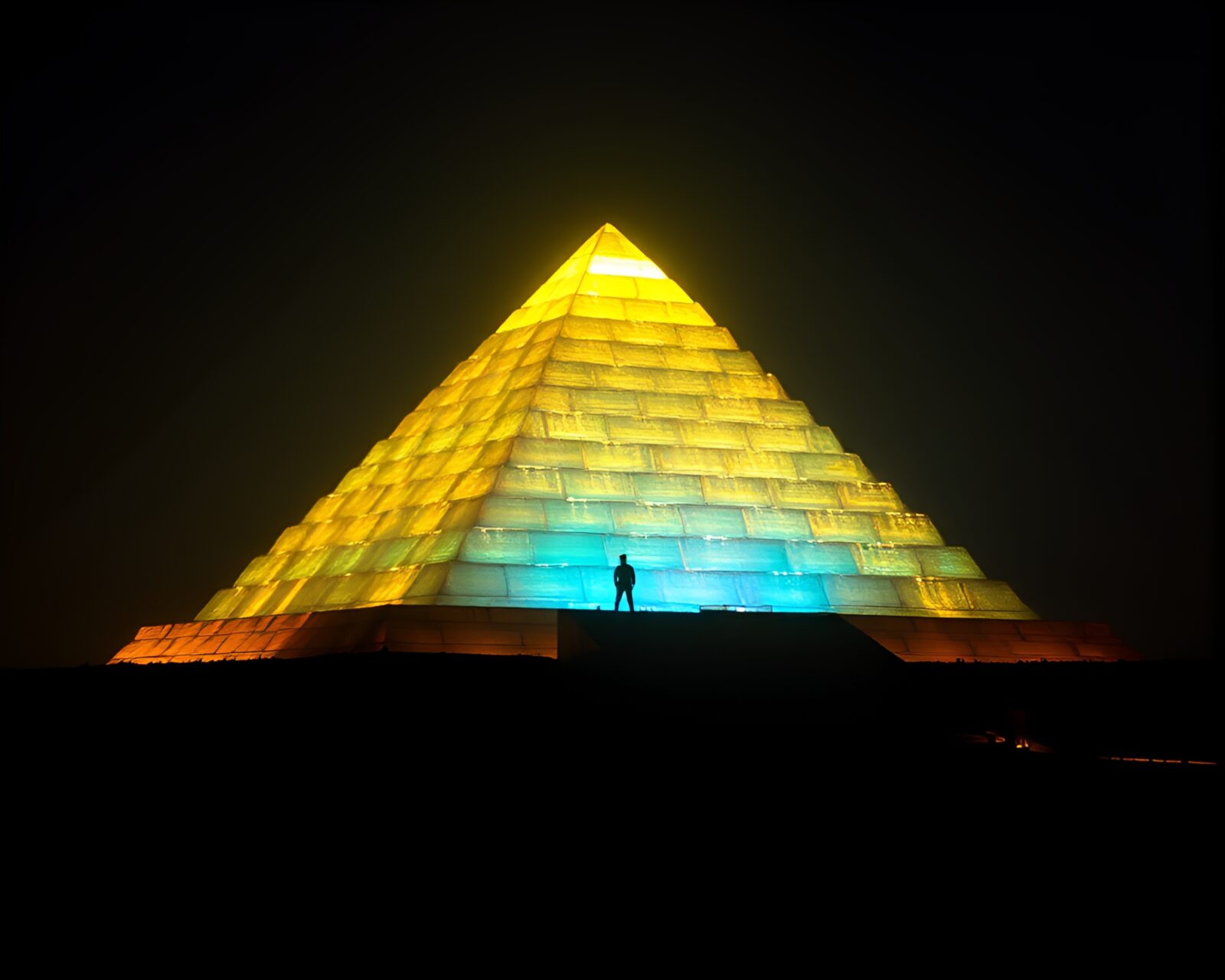 Bio-organic pyramid structure illuminated by pixelated light beams
