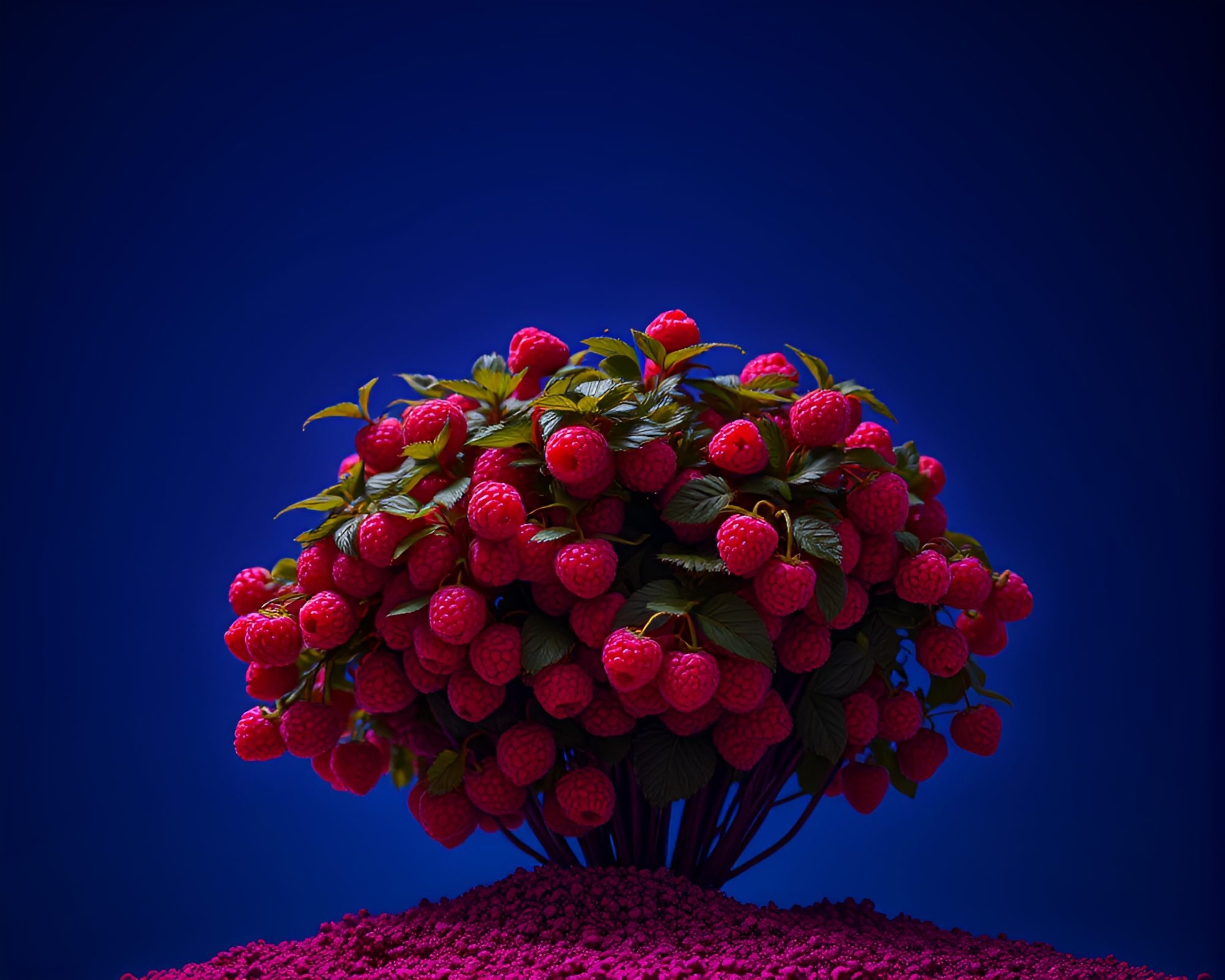 Neon Raspberry Bush: Low-Angle ASCII Art – free AI stock image