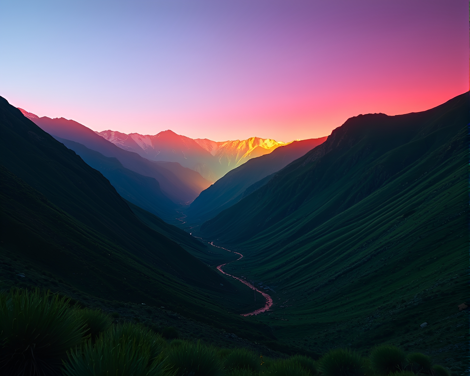 Neon Valley: Vibrant Rim-Lit Low-Angle Scene – free AI stock image