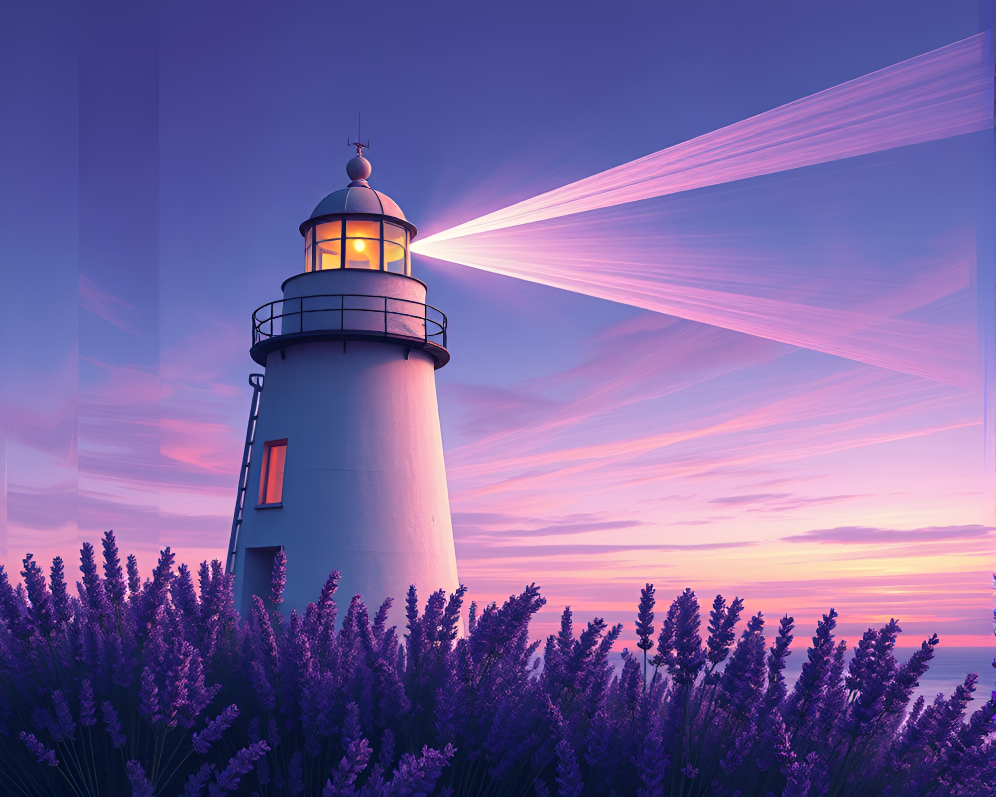Prism Refraction at Abandoned Lighthouse in Lavender Twilight – free AI stock image