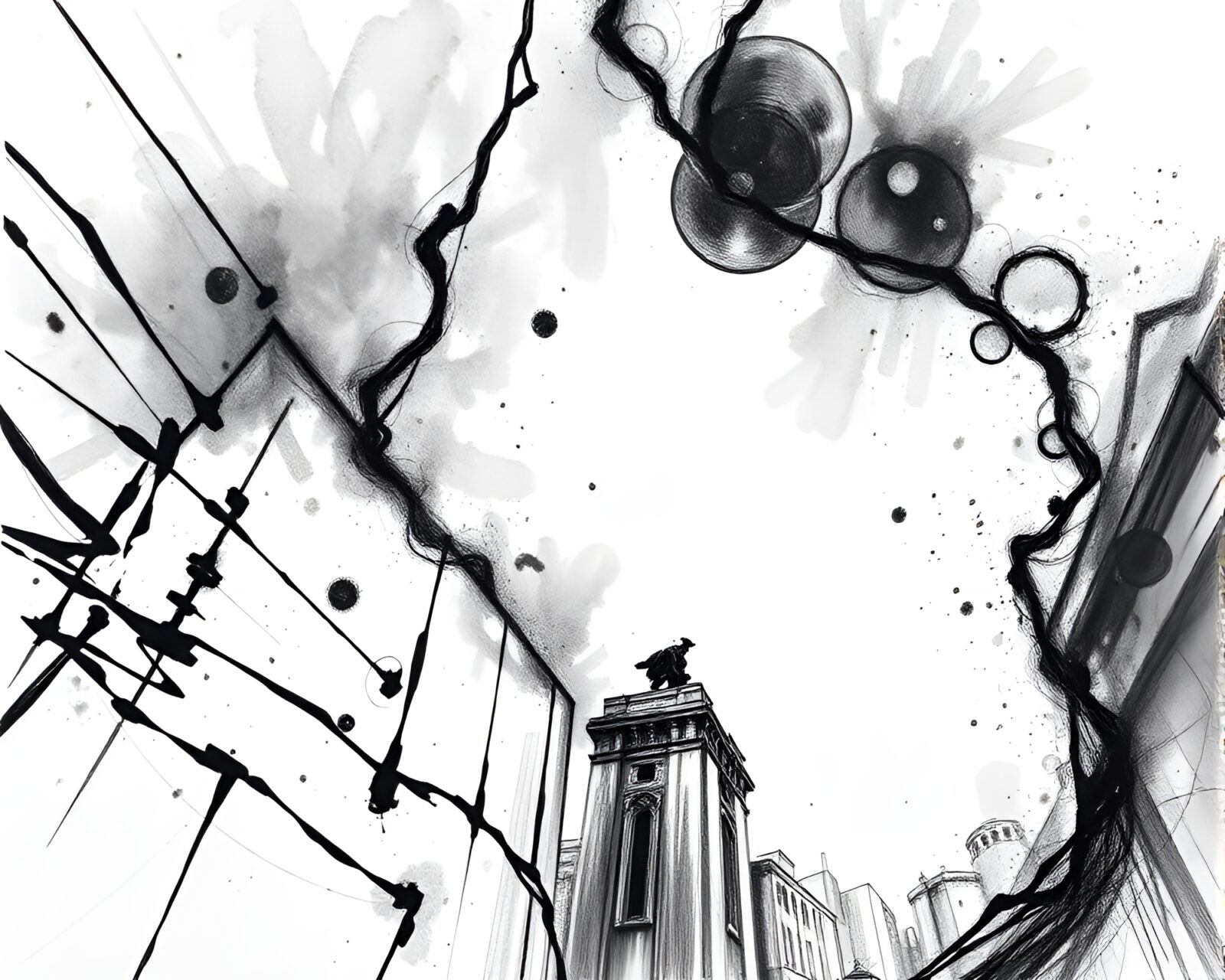 Energetic charcoal sketch with comic book flair on ivory background