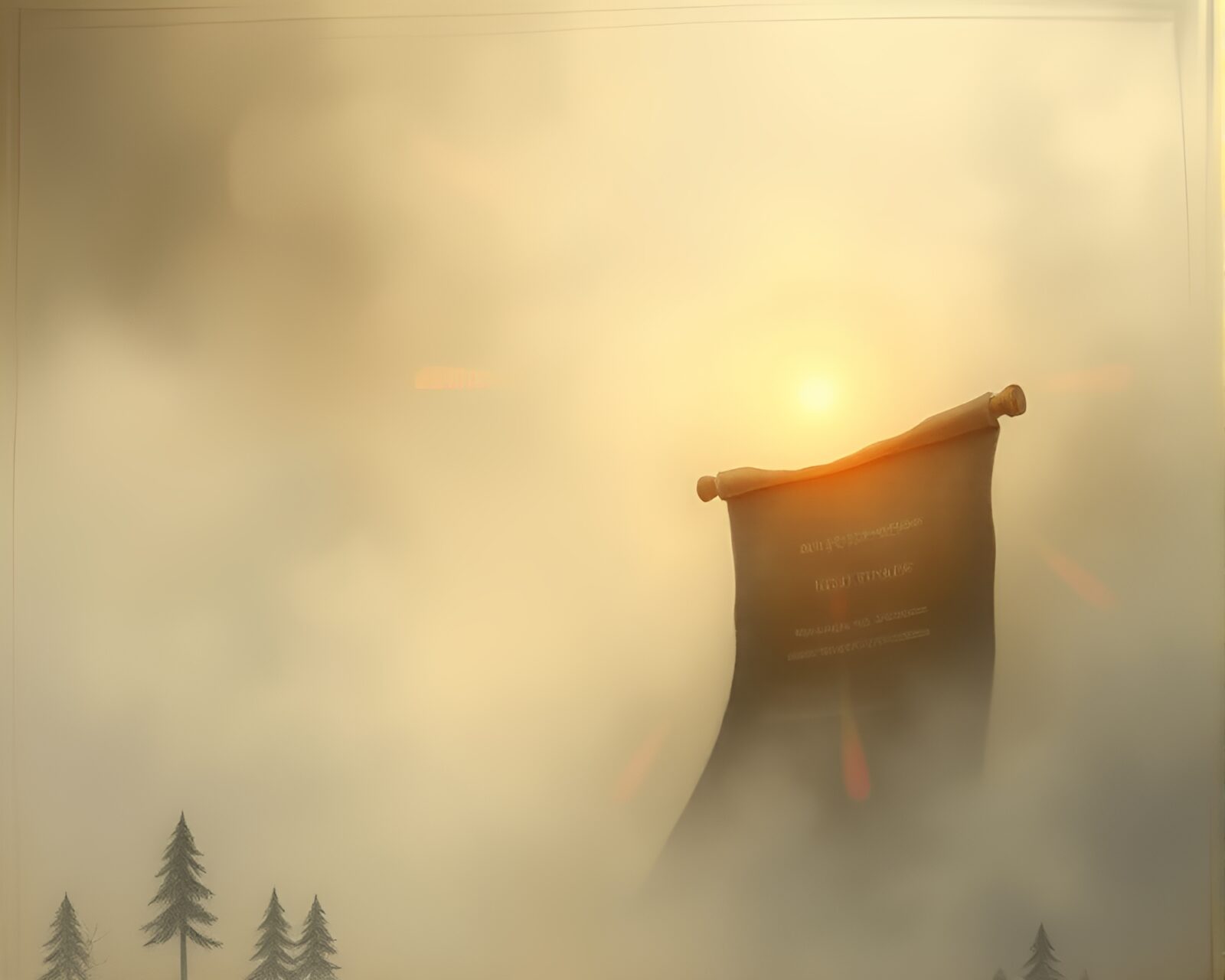Foggy pastel drawing of a glowing ancient scroll