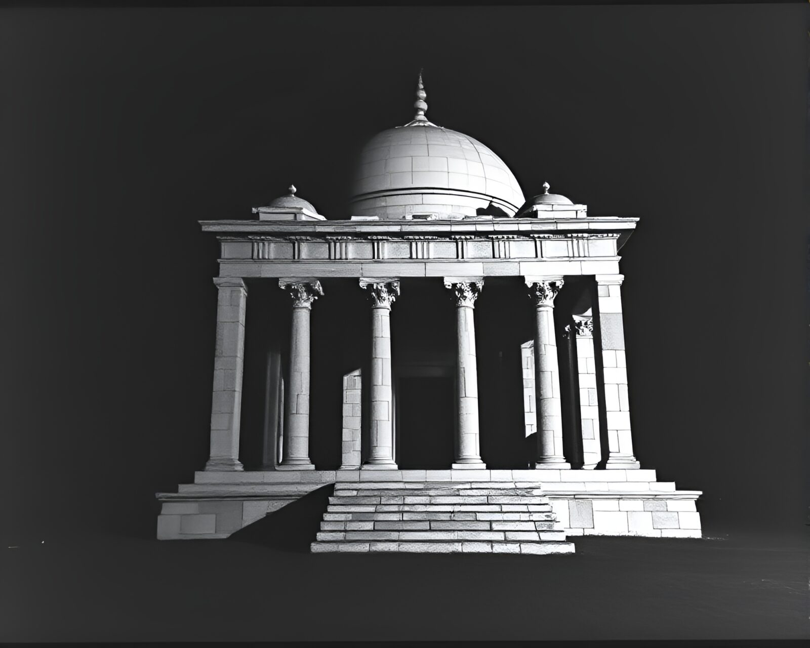 Expired film look on temple mosaic in black and white