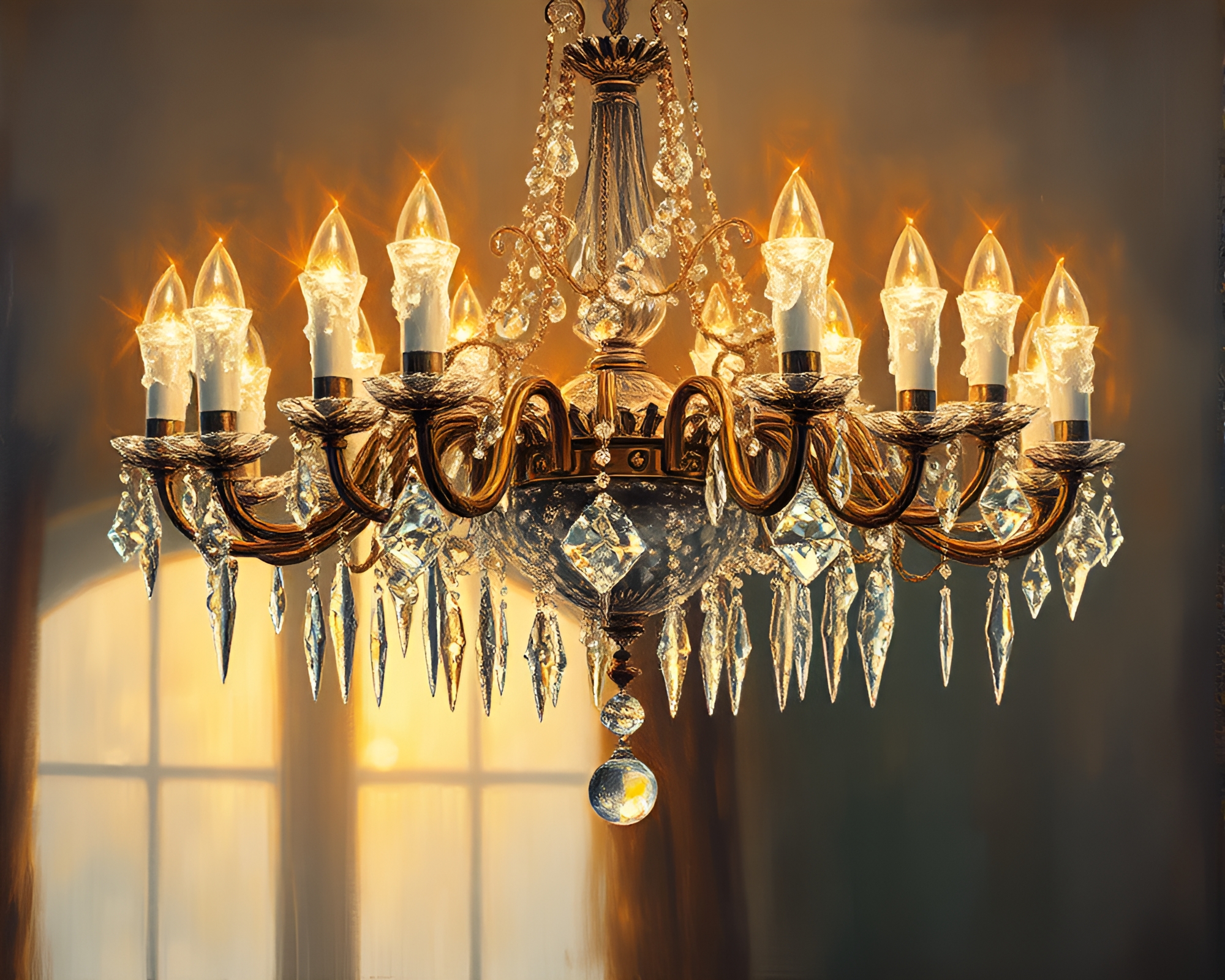 Victorian Chandelier in Morning Ice Crystal Glow – free AI stock image