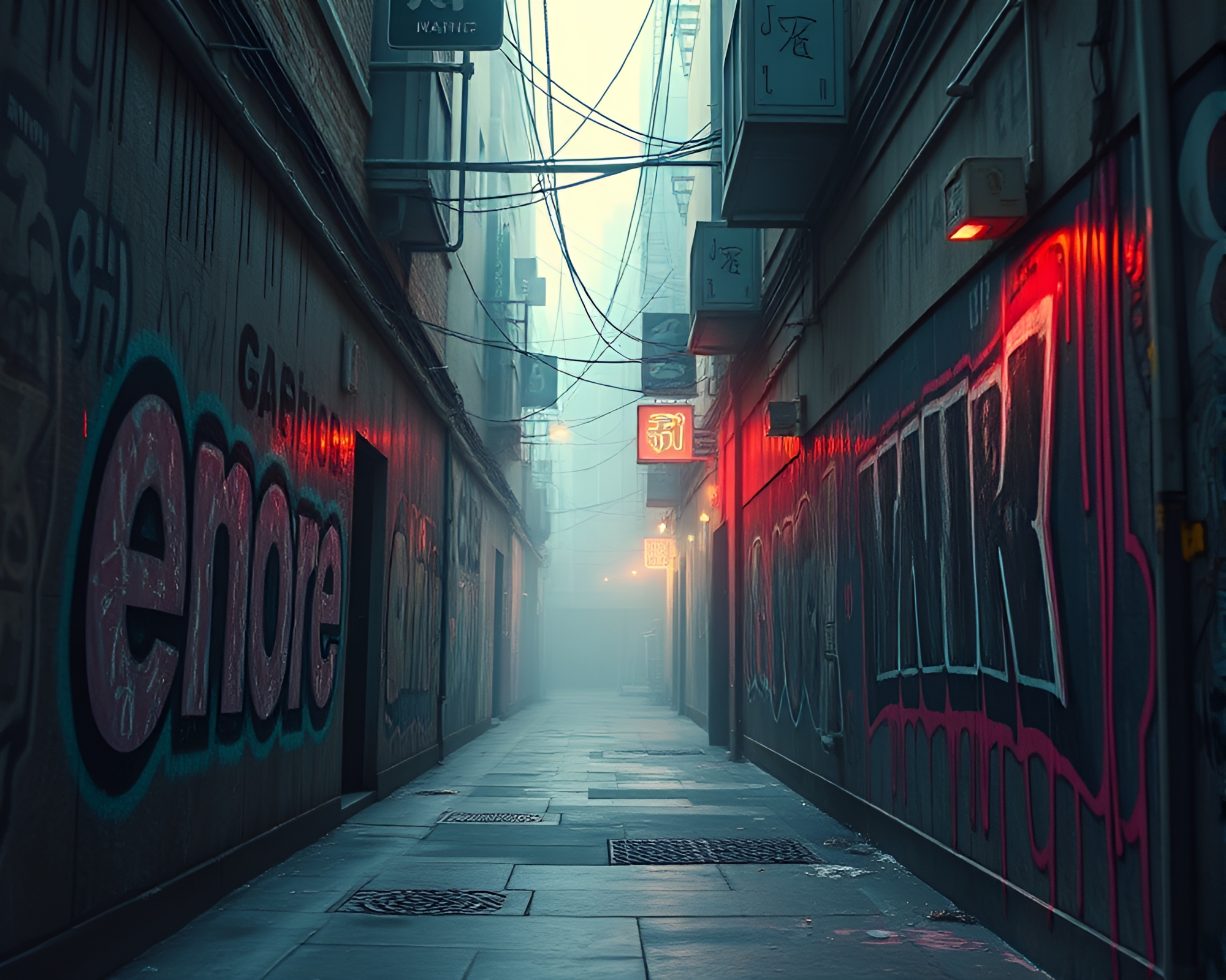 Cyberpunk Alley with Origami Graffiti Drips – free AI stock image
