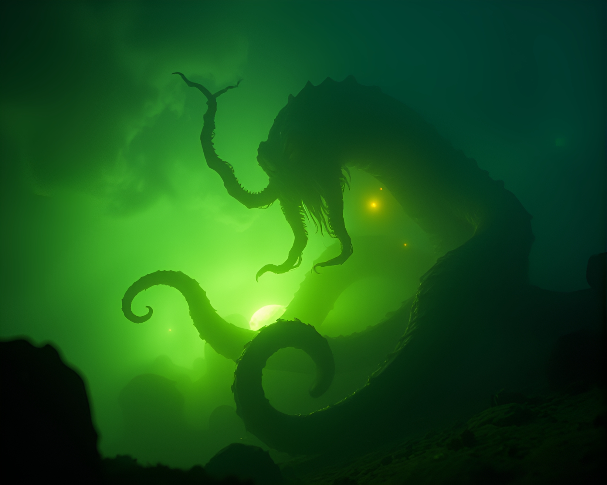 Enigmatic Kraken Unveiled in Mystic Glowing Light – free AI stock image