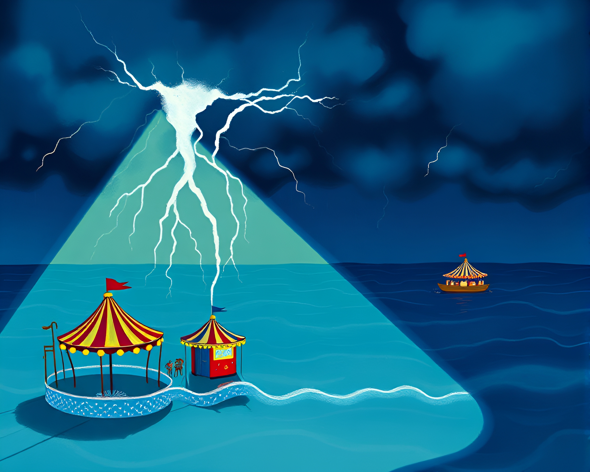 Ocean Thunderstorm Carnival Lights Shadow Play – free AI stock image