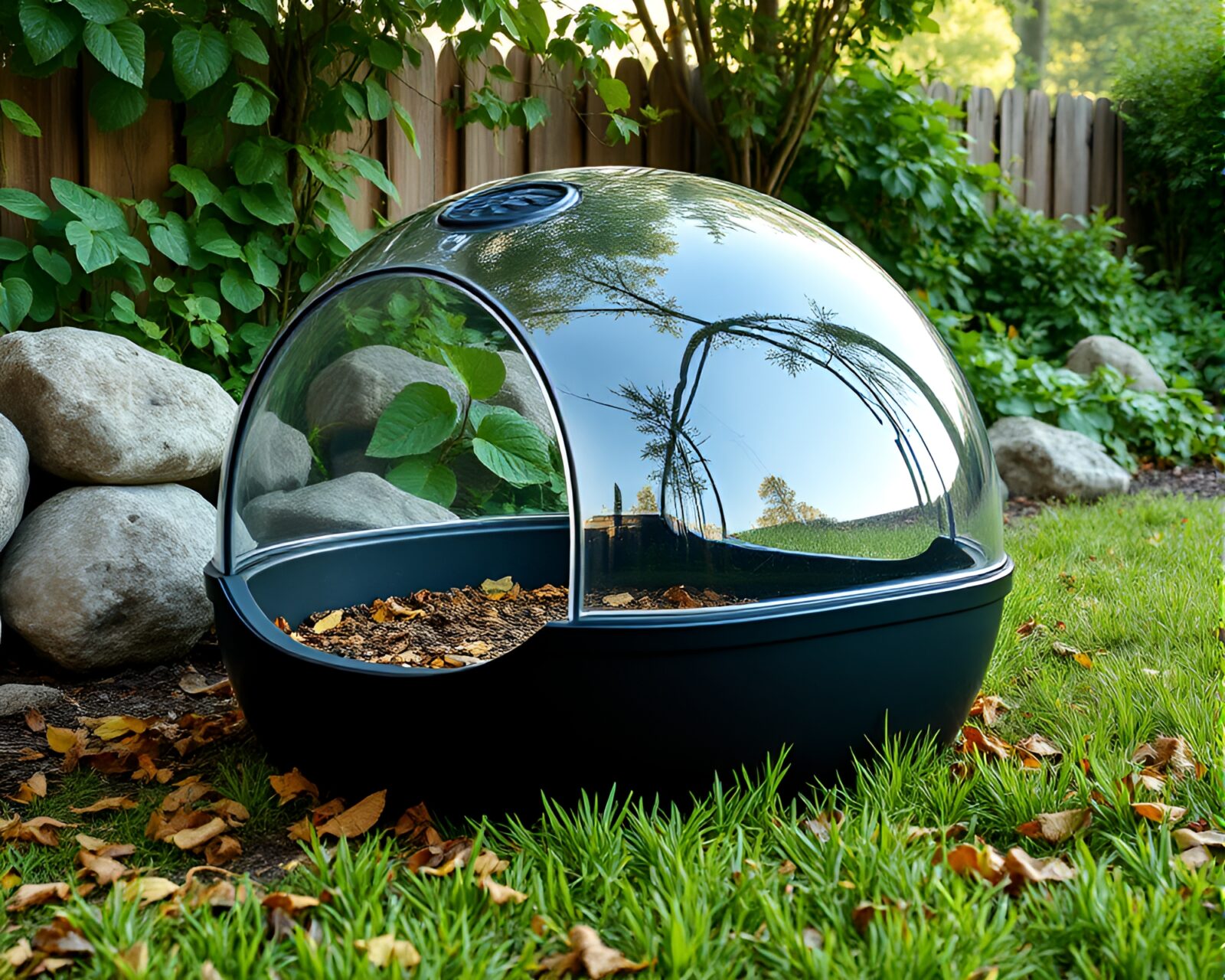 Flat design of an igloo in dark leafy forest