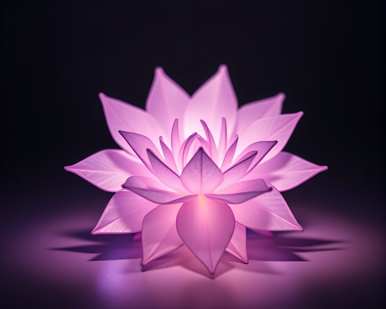 Elegant origami flower glowing in ethereal amethyst light