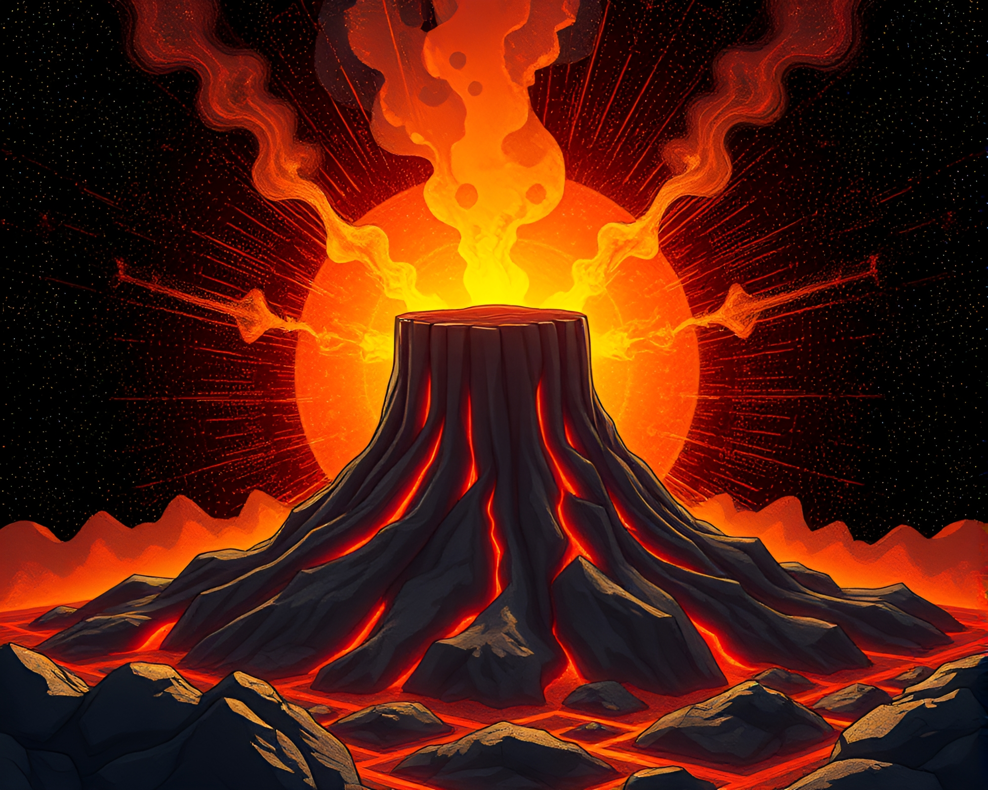 Fractal Zero-Point Energy Reactor in erupting volcano – free AI stock image