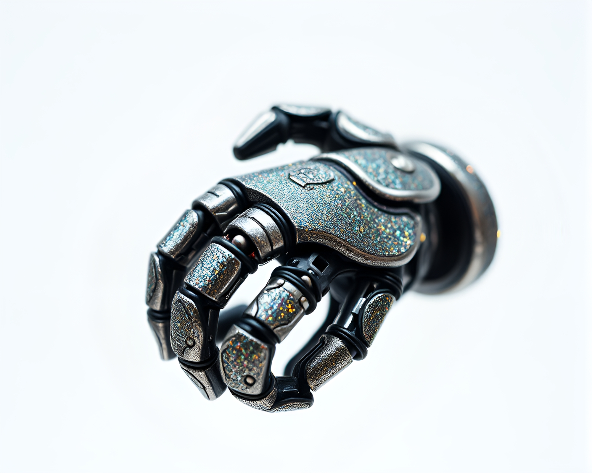 Utopian Robotic Arm Embroidered in Metallic Flakes – free AI stock image