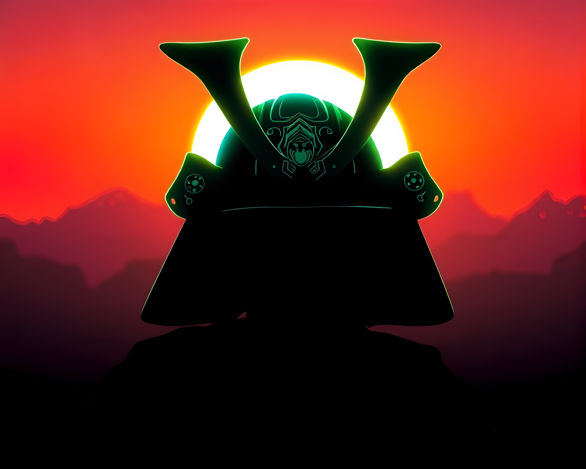 Samurai Helmet Silhouette in Neon Light Spectrum – free AI stock image