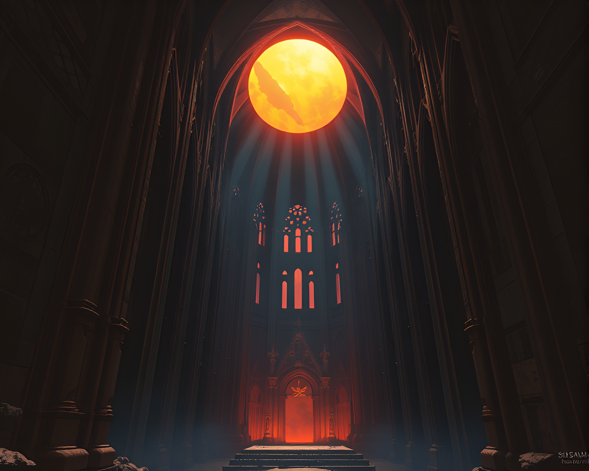 Futuristic Gothic Cathedral with Sun Glares – free AI stock image
