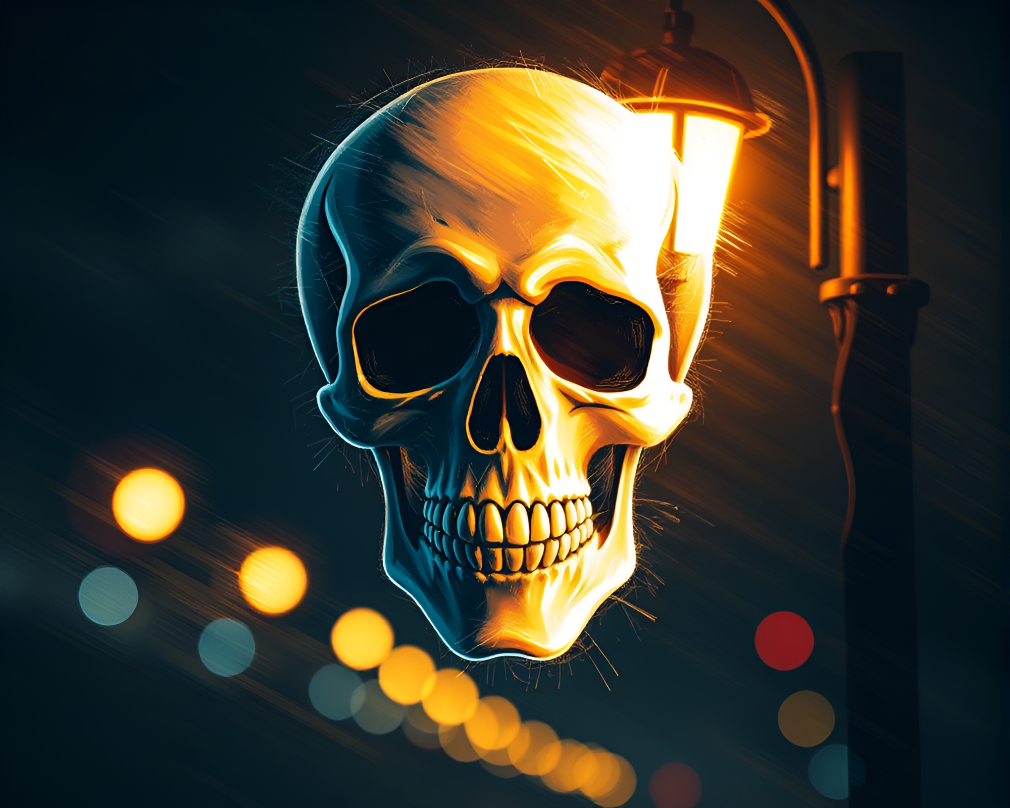 Charcoal Pixel Art Crystal Skull in Streetlamp Glow – free AI stock image