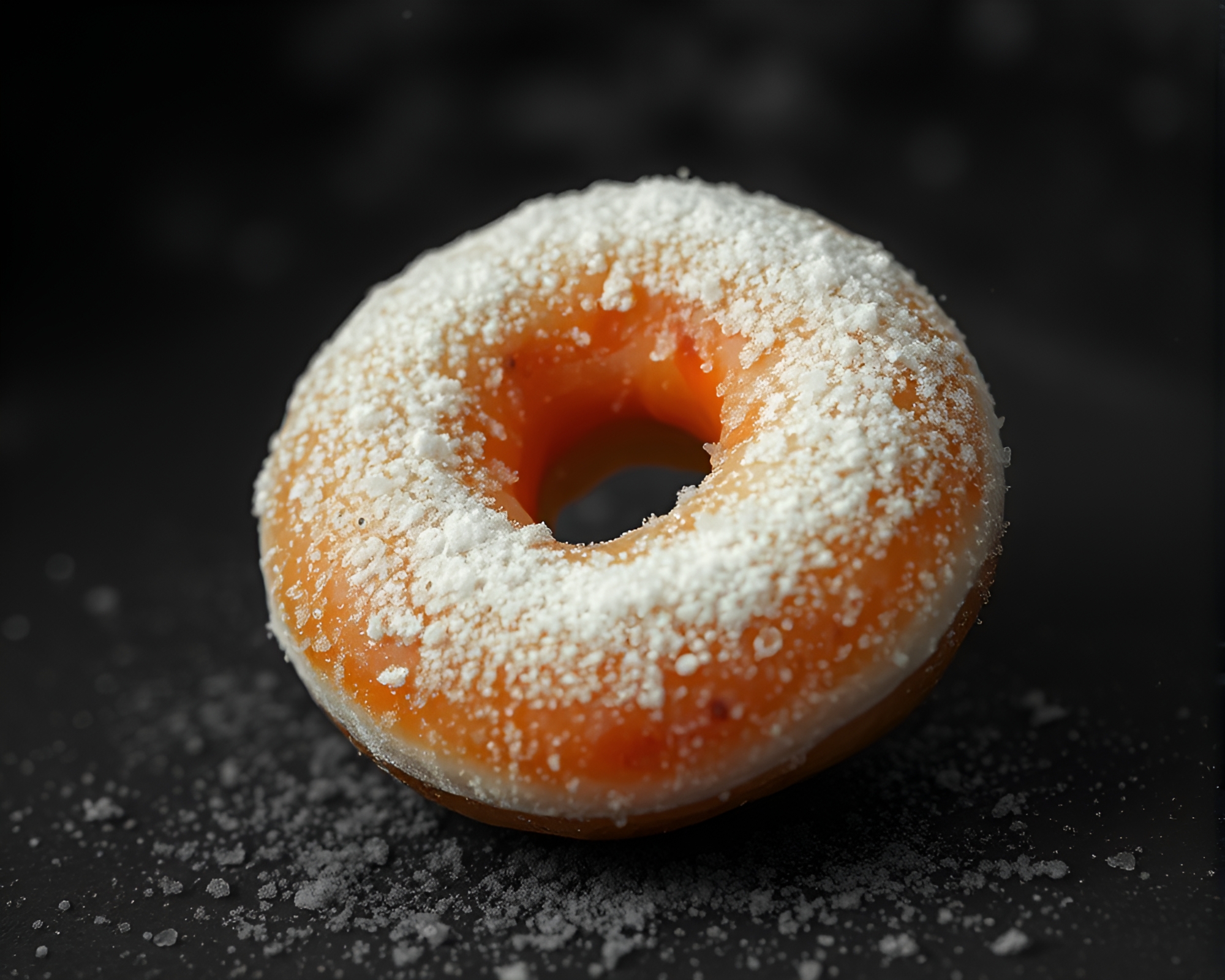 Vibrant Jelly-filled Doughnut Floating in Dust Particles – free AI stock image