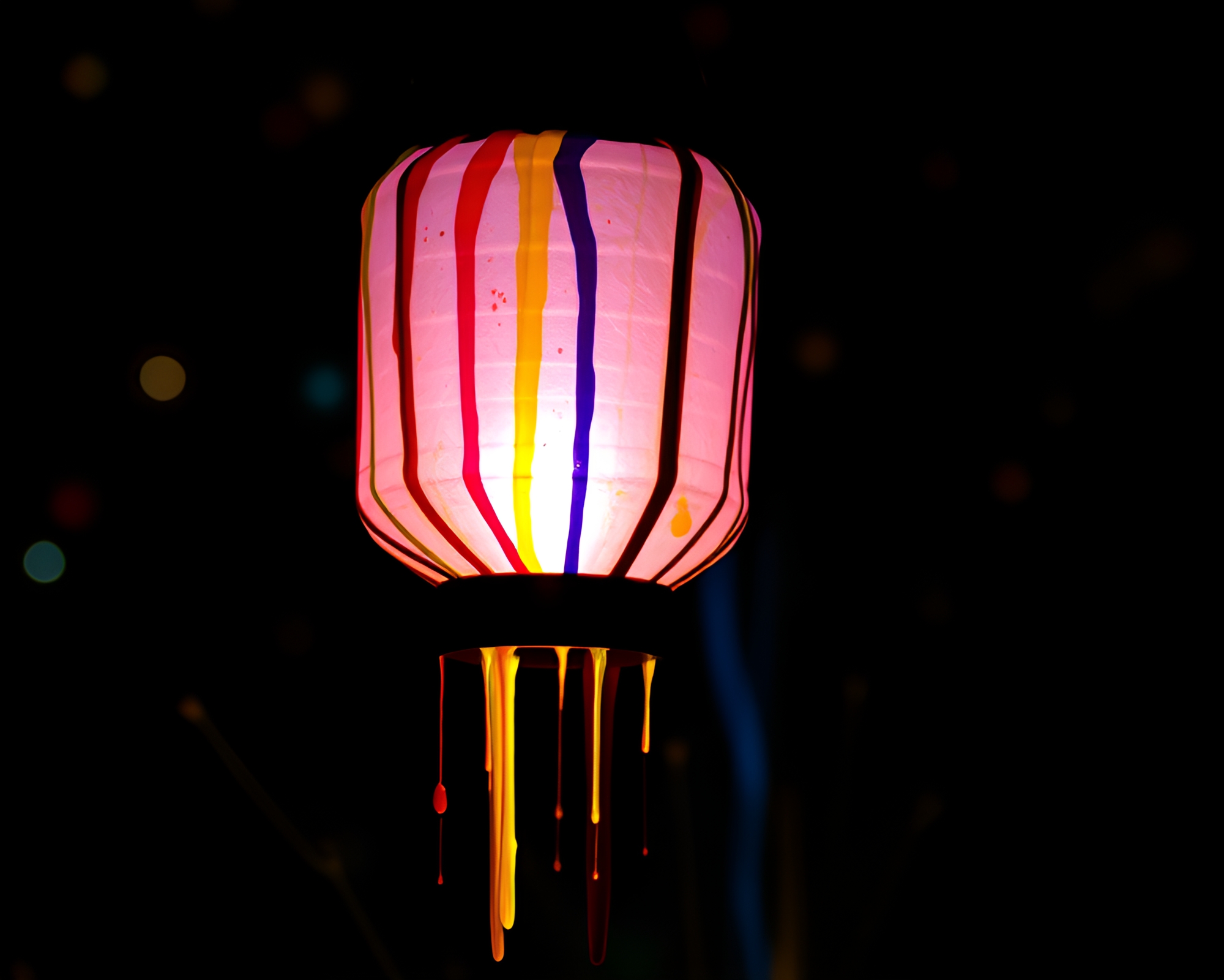 Bioluminescent Paper Lanterns with Colorful Paint Drips – free AI stock image