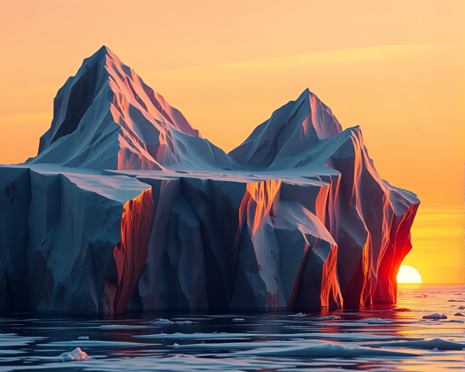 Voxel art of an Arctic iceberg during sunset