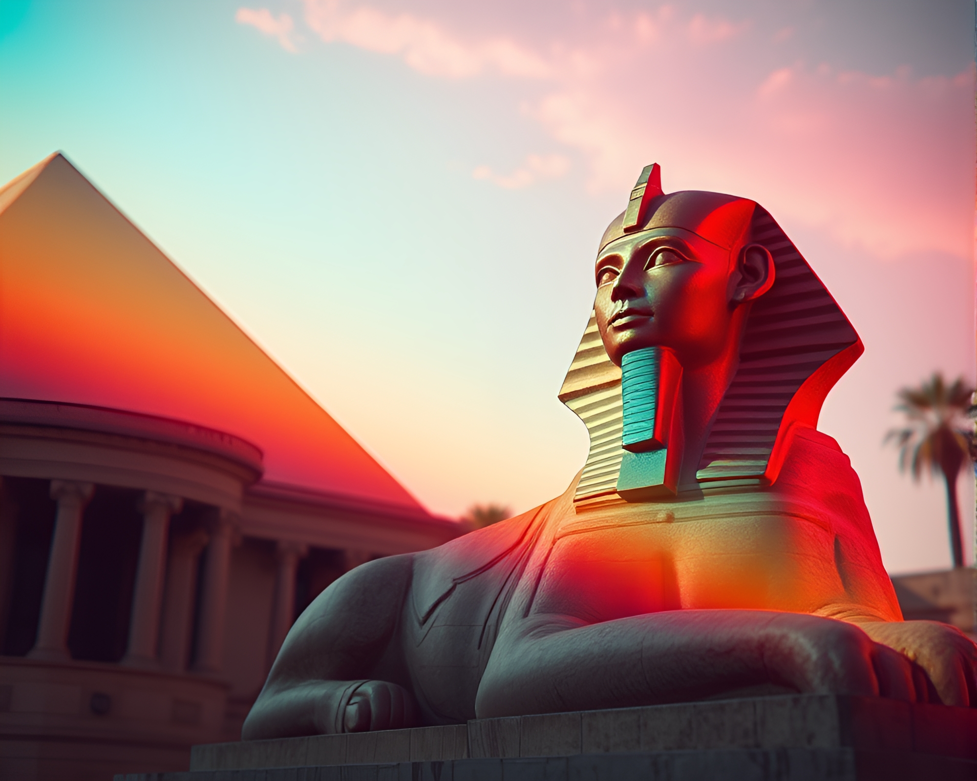 Hyper-Realistic Sphinx Statue with Retro Scanlines – free AI stock image