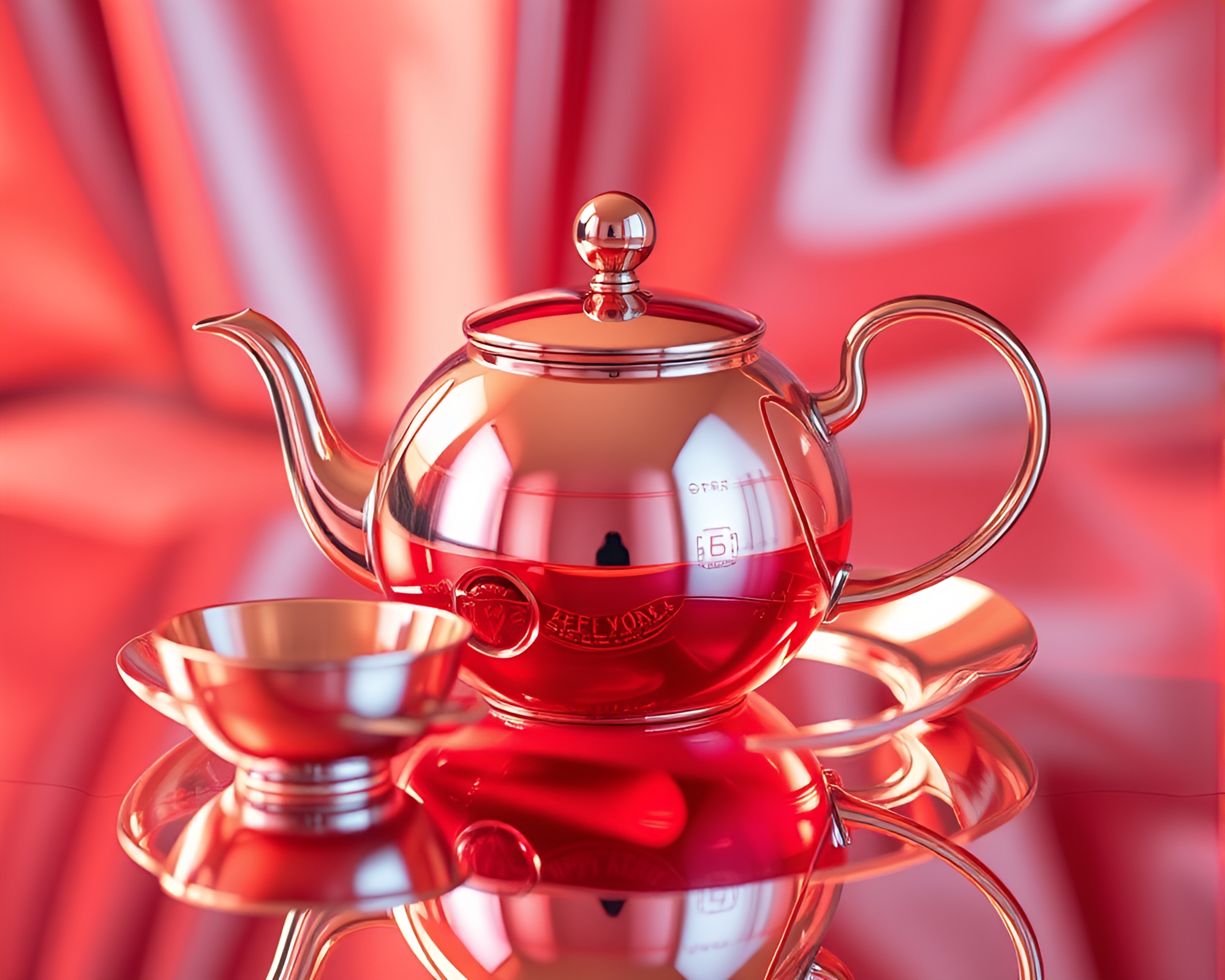 Tea Set Reflection in Chrome with Cross-Processed Aesthetic – free AI stock image