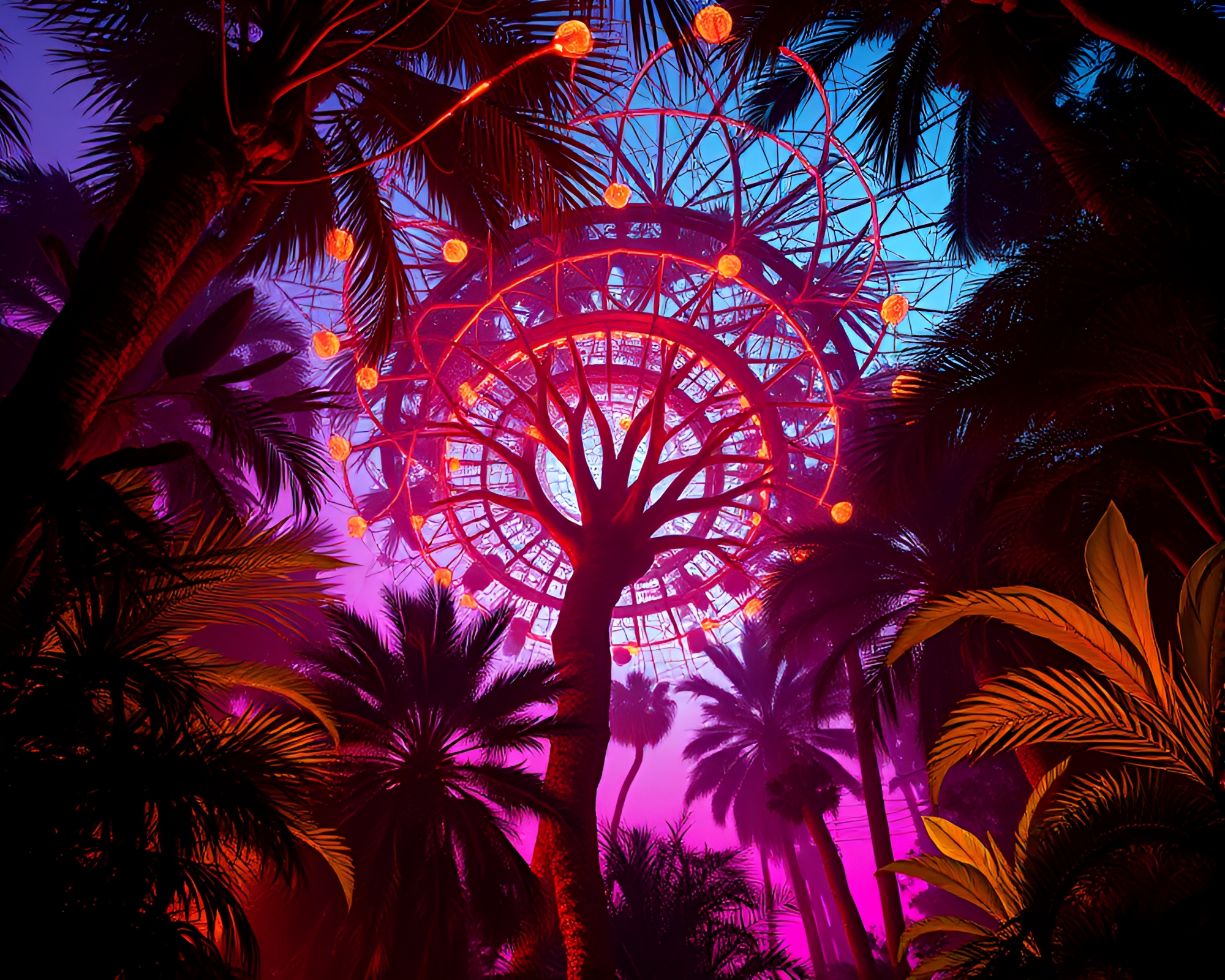 Gothic Horror Synthwave Jungle Canopy Spiral Composition – free AI stock image