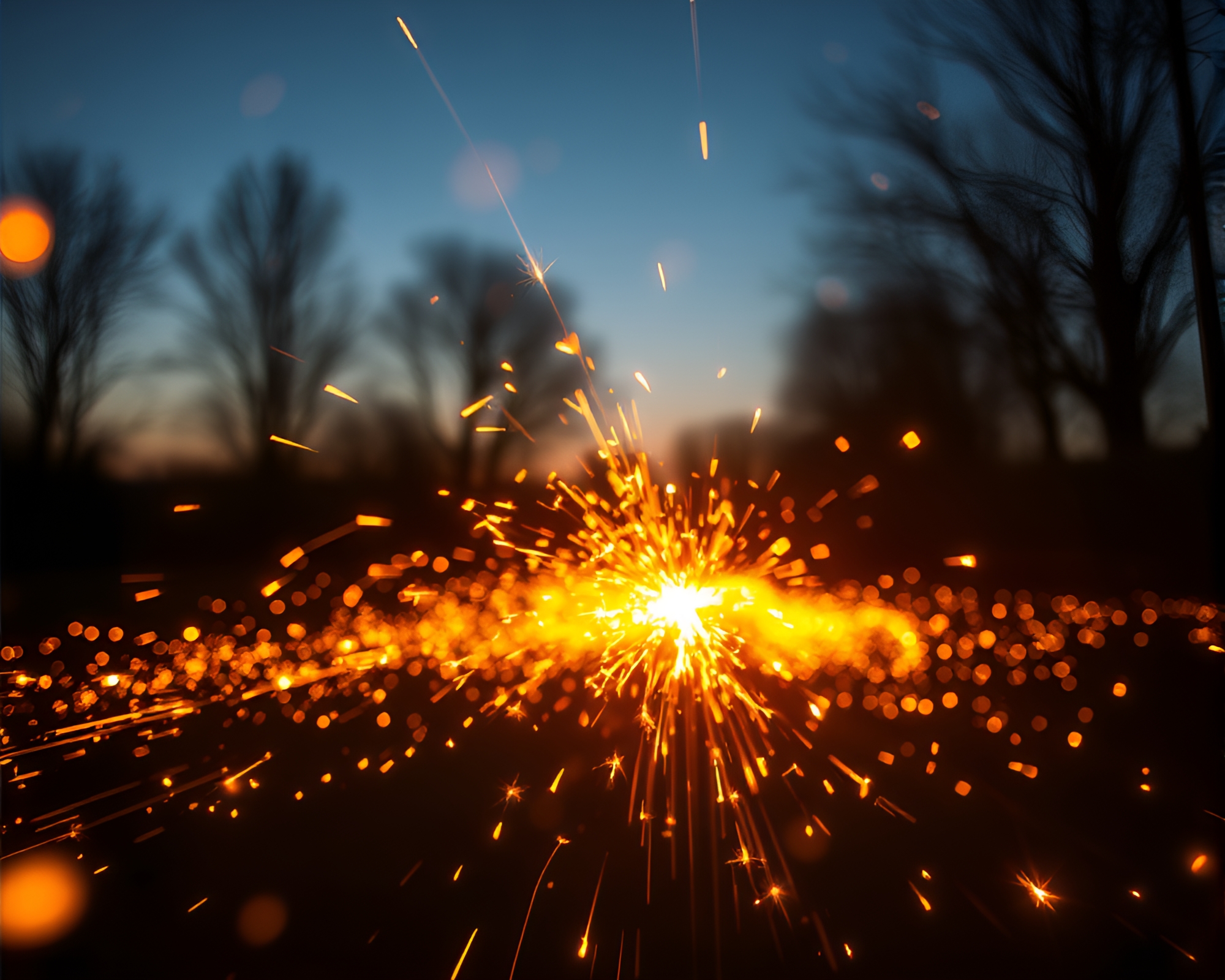 Enchanting Fairy Dancing with Sparkler Trails in Golden Forest – free AI stock image