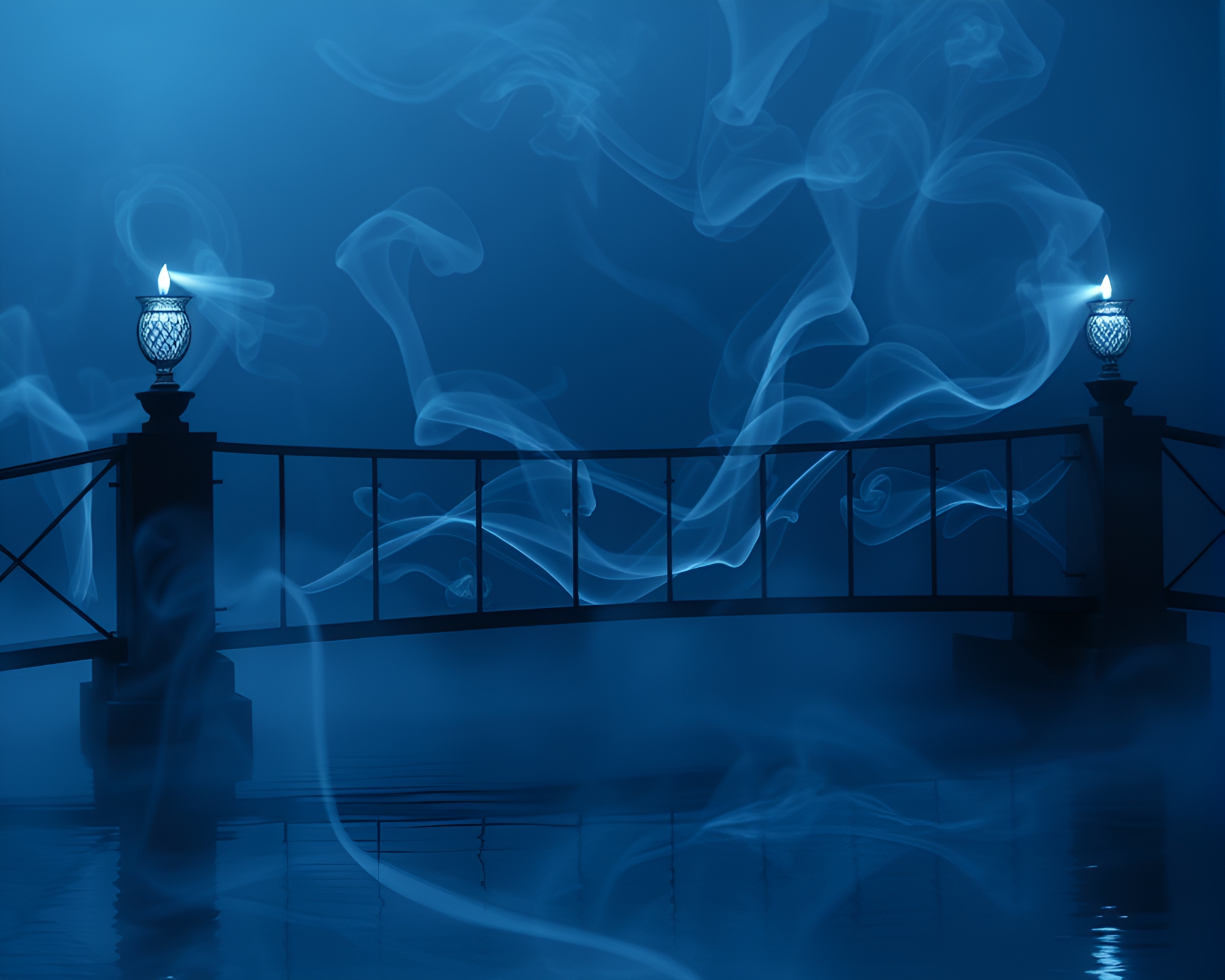 Ethereal Glass Bridge in Monochrome Blue Candle Smoke – free AI stock image