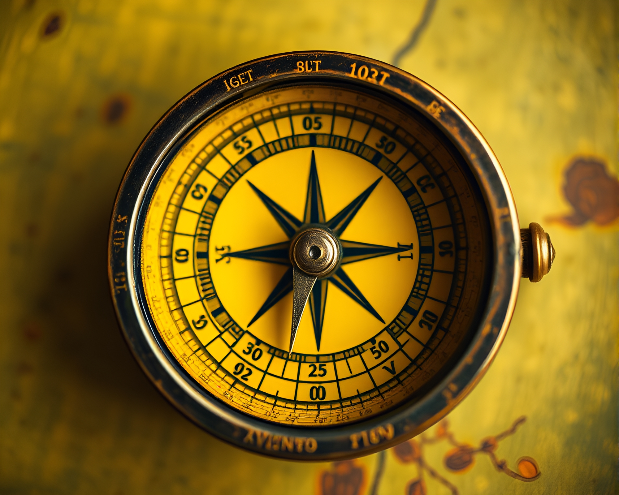Vintage Compass in Mustard Yellow Soft Focus Scene – free AI stock image