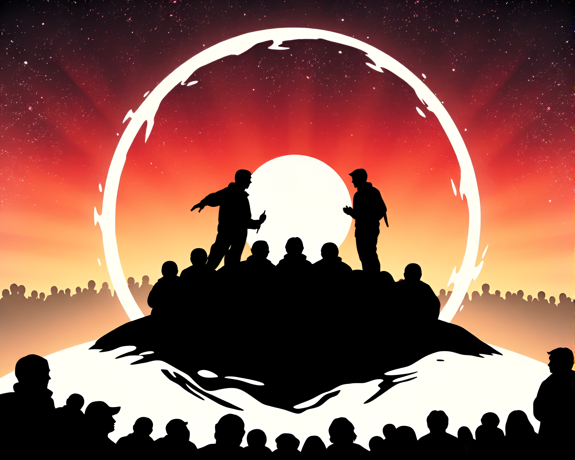 Enigmatic Magic Circle Silhouettes in Polar Twilight – free AI stock image