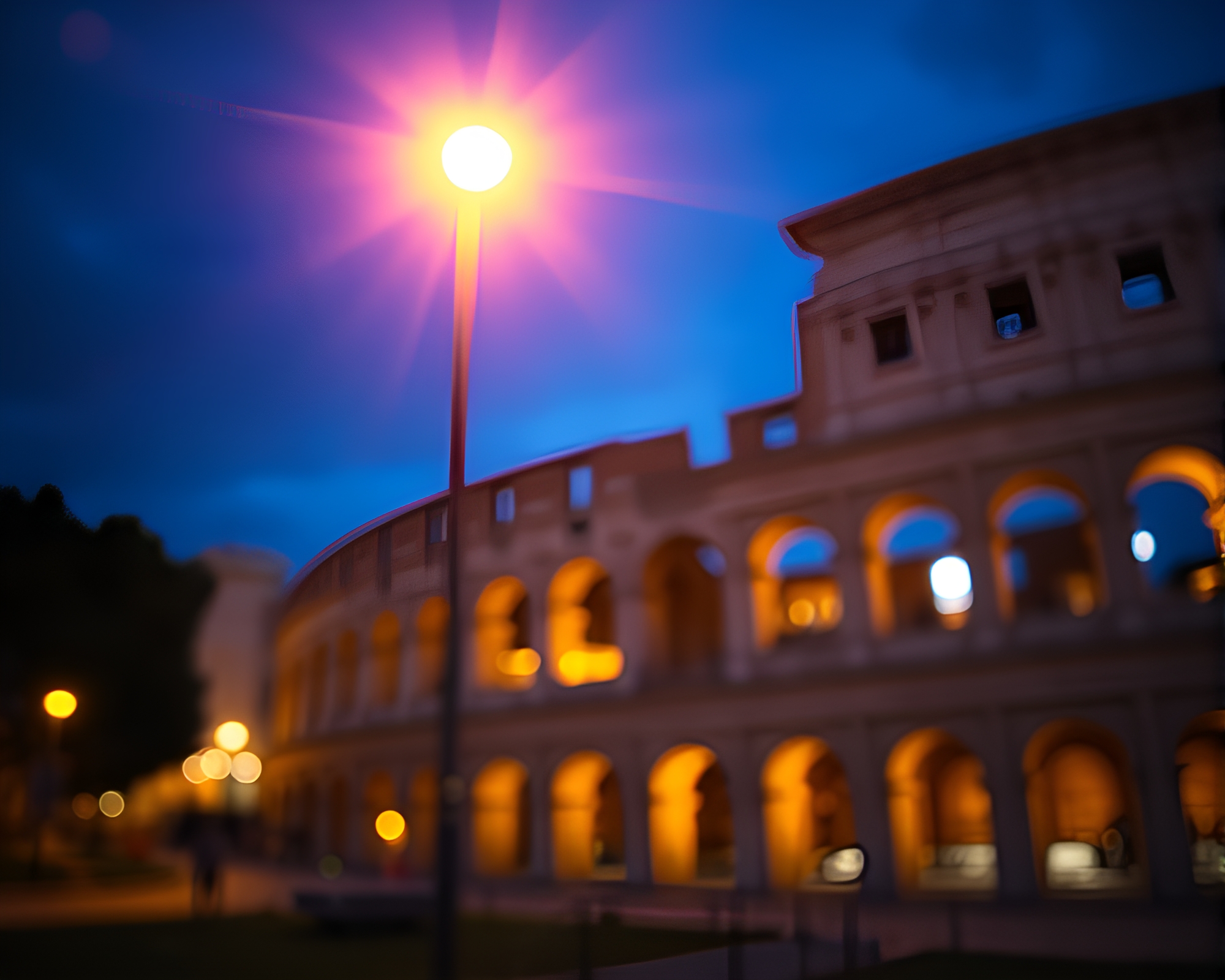 Intriguing Candlelit Coliseum with Ultraviolet Glow – free AI stock image