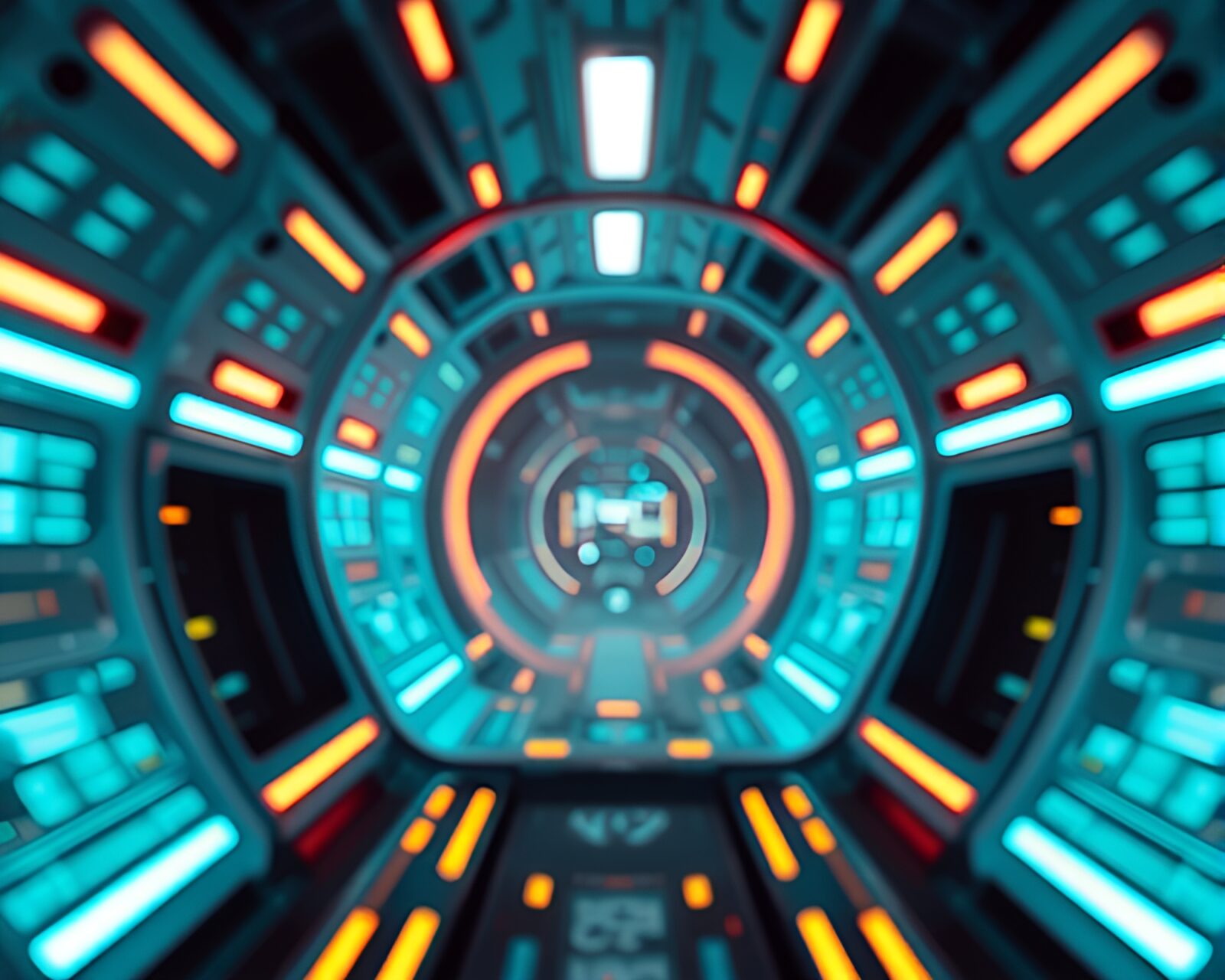Futuristic space shuttle against soft turquoise background with HUD overlay