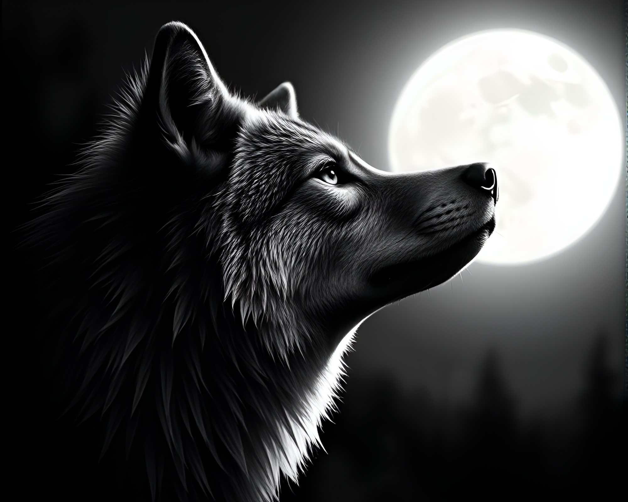 Moonlit Wolf with Split Focus Diopter Etching – free AI stock image